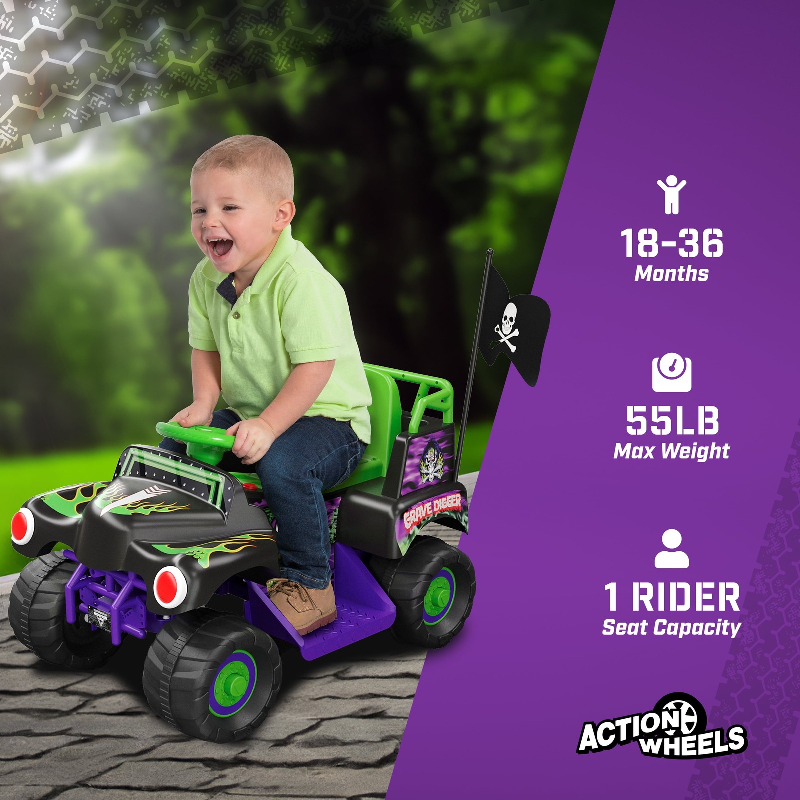 Kids Ride On Toy Monster Jam Grave Digger Monster Truck 6V Battery Powered