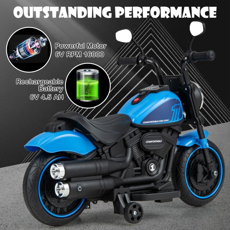 Kids Electric MotorBike Headlights Outdoor Garden Motorcycle W/ Training Wheels