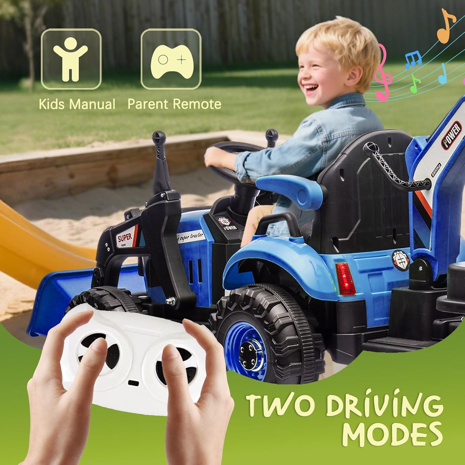24V Kids Ride on Electric Excavator Tractor Bulldozer Truck 4 in 1 Car W/ Remote