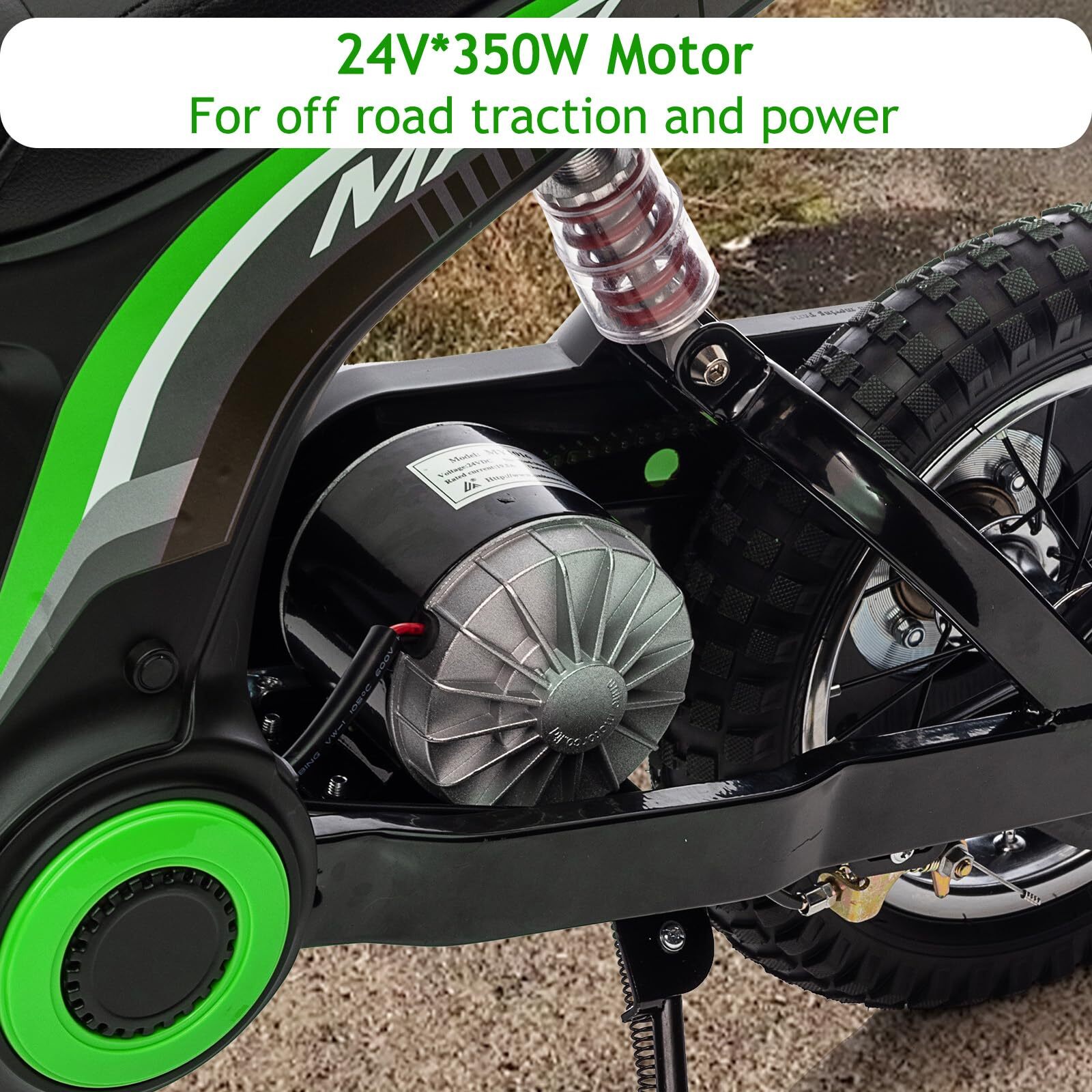 ✈️Kids Ride On Dirt Bike 350W Electric Motorcycle Up to 14.29MPH 24V Battery 8-1