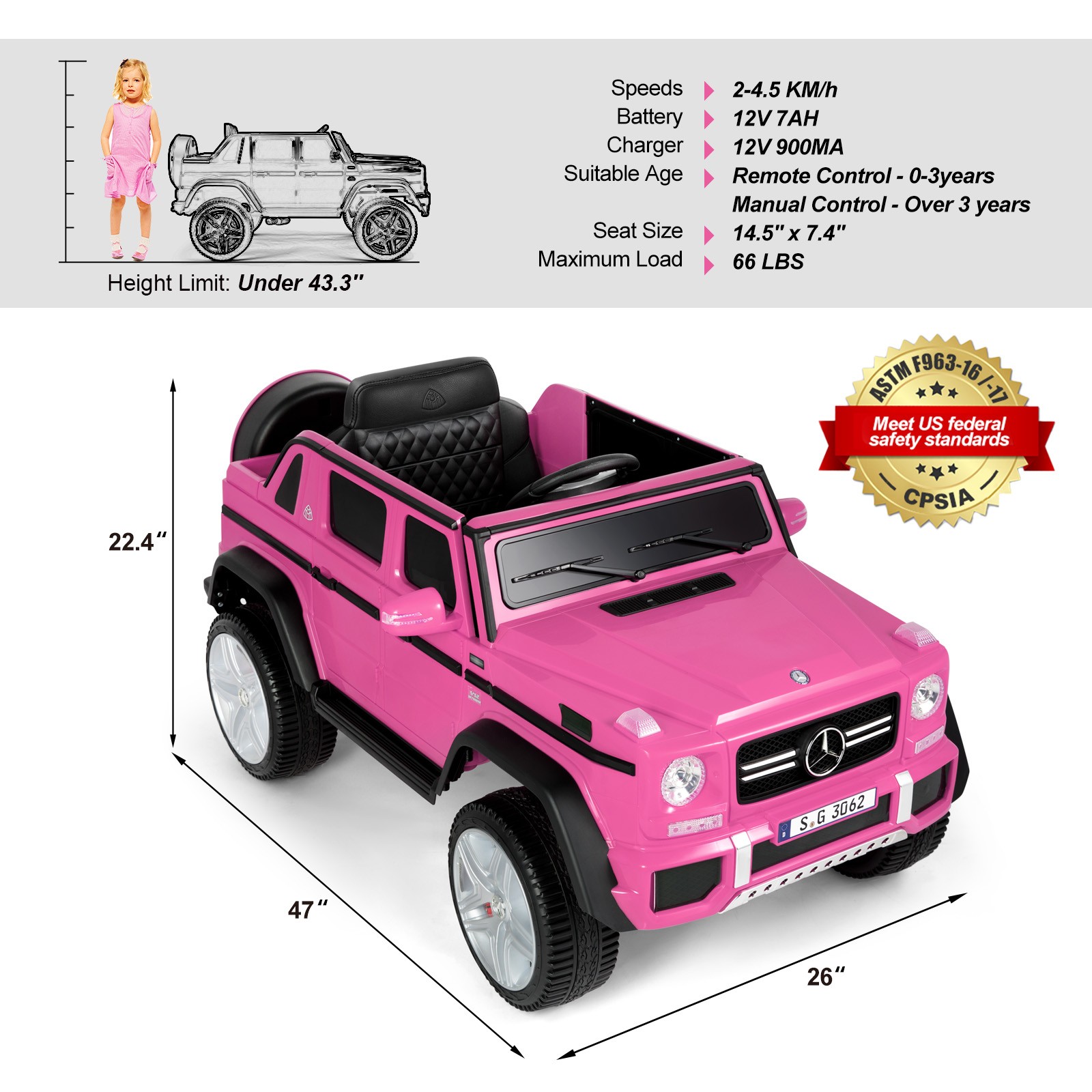 JOYLDIAS Pink Electric 12V Battery Kids Ride on Truck Car Toy Music LED w/Remote