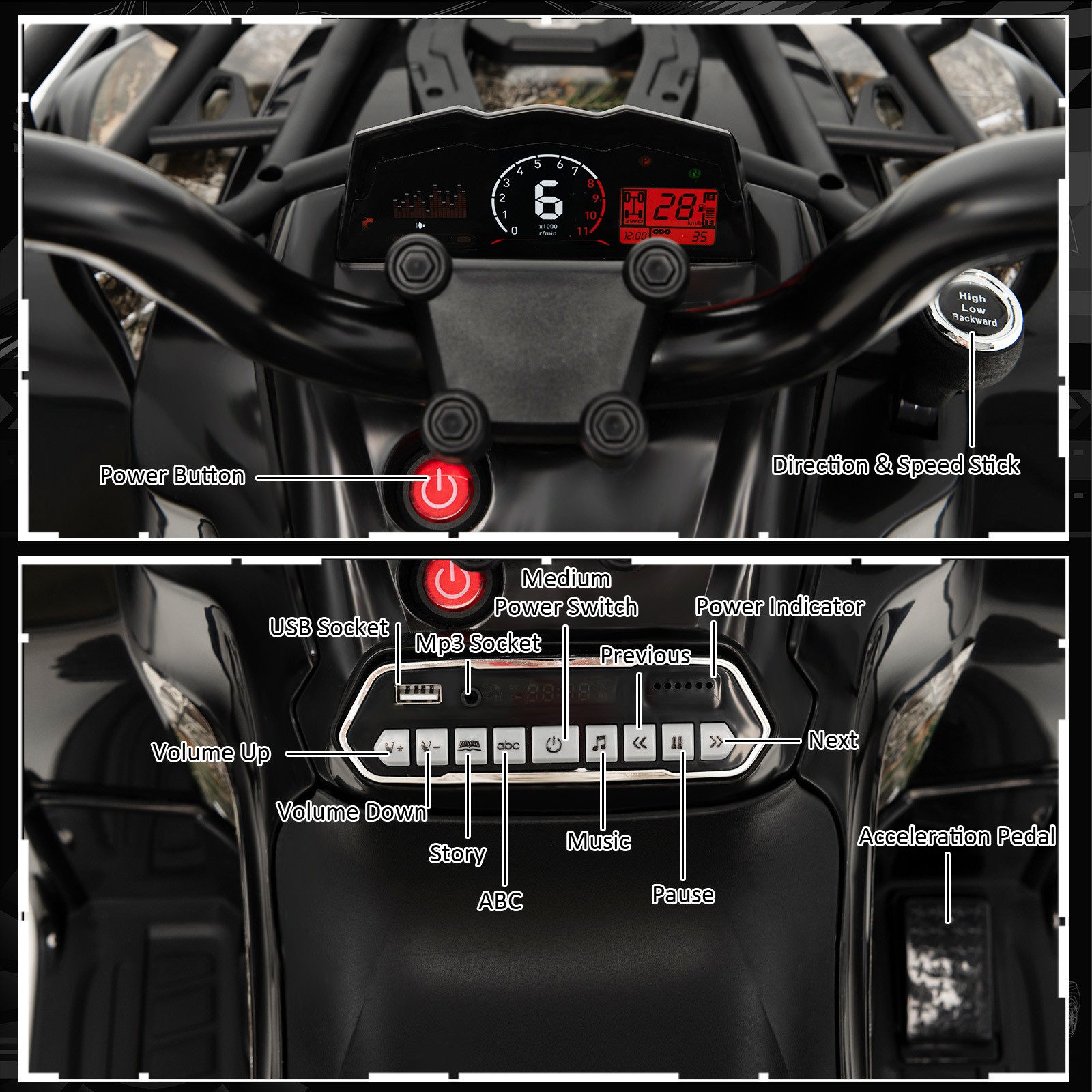 12V 2 Speeds Kids Ride ATV Electric 4-Wheeler Quad w/ Mp3 & Headlights Black