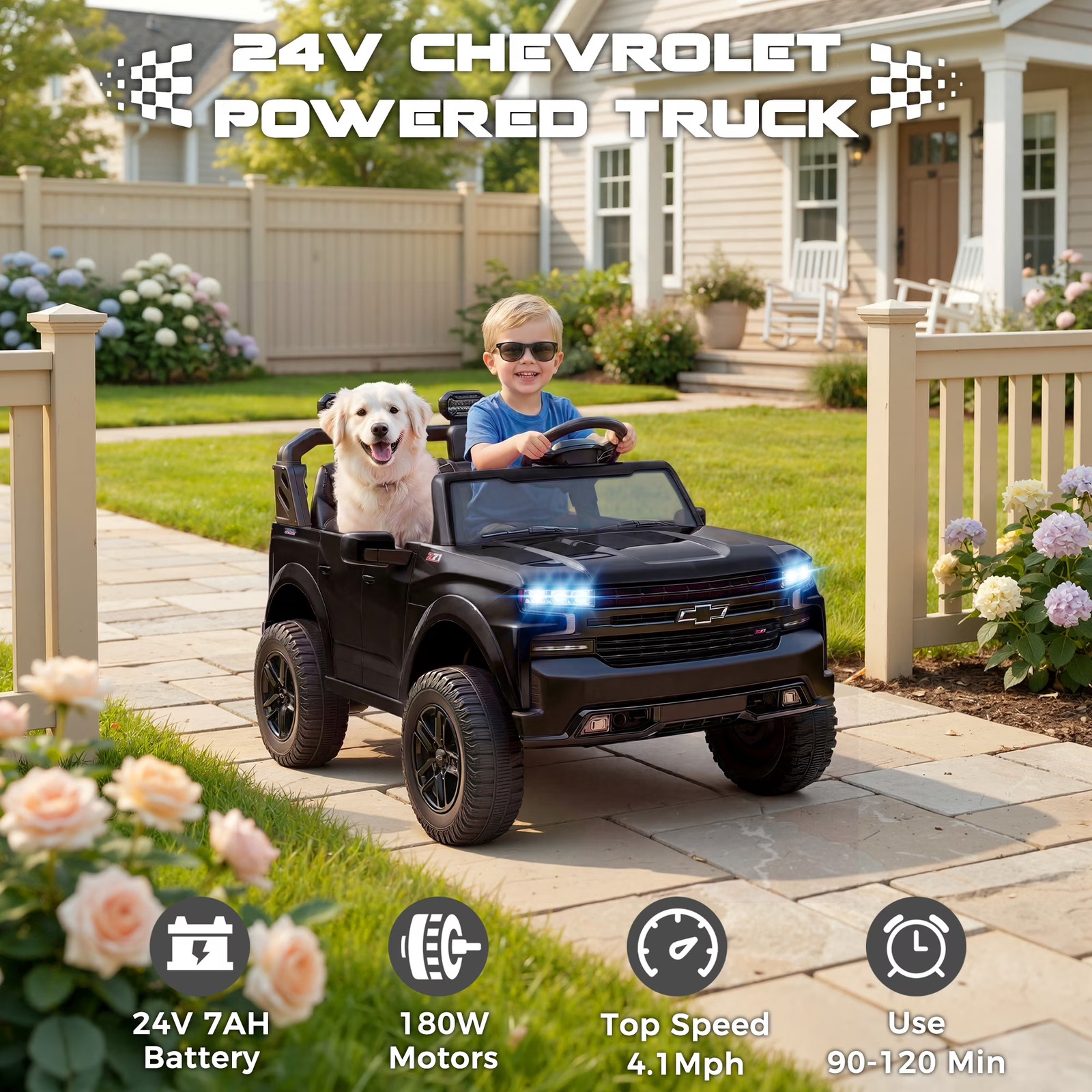 24V 2 Seater Ride on Toy, Licensed Chevrolet Silverado, Ride on Truck Car W/ Rem