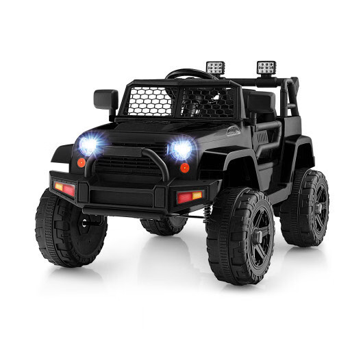 12V Kids Ride On Truck with Remote Control and Headlights-Black – Color: Black
