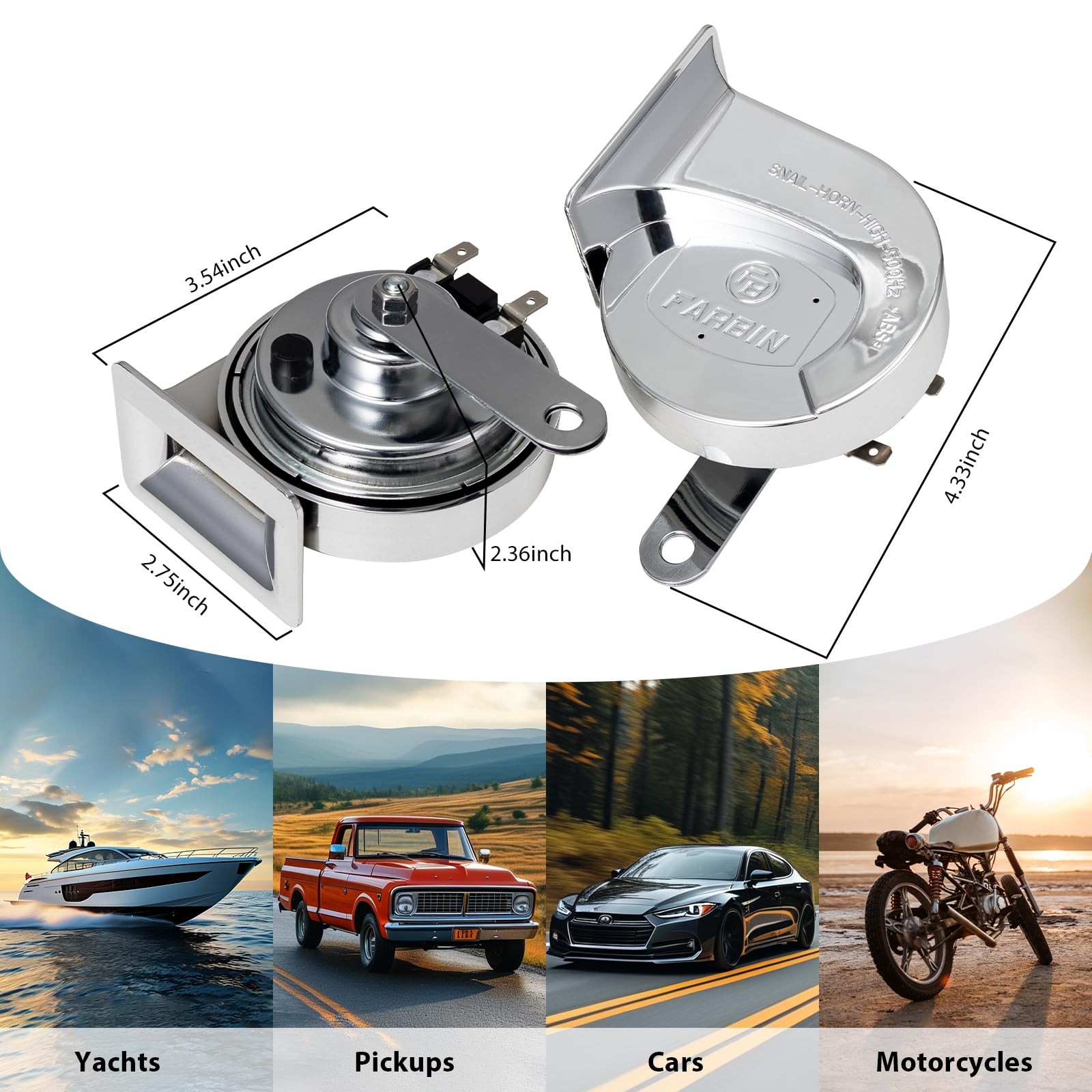 12V 130dB Silvery Chrome Snail Horn Loud Car Electric Dual Train Waterproof