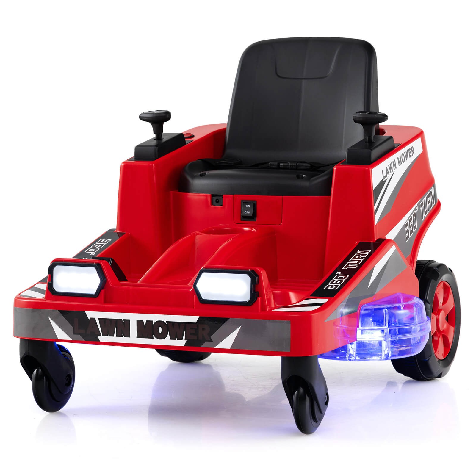 12V Ride on Lawn Mower w/Dual Control Sticks LED Lights Twist Turn for Aged 3-8