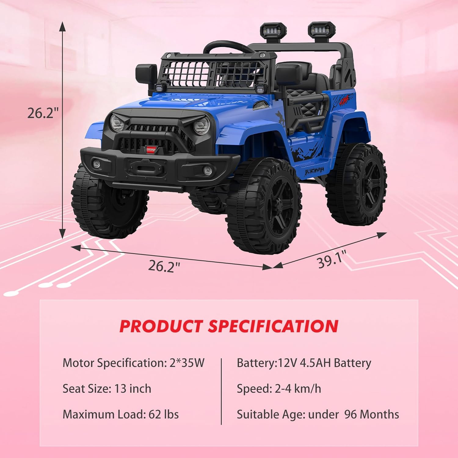 Electric Ride-On Car, 12V 4.5AH Dual Motor 35W Power, Single Seat Car Style for