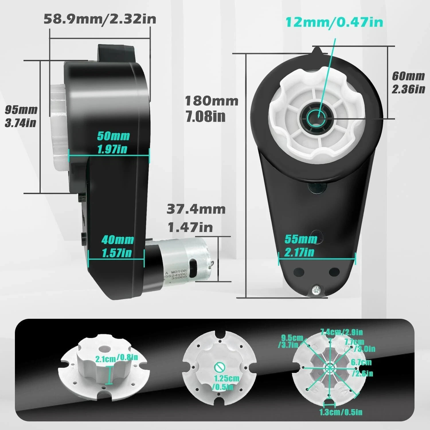 2PCS 24V RS555 35000RPM High-Speed Steel Gears Motor Gearbox for Power Wheels