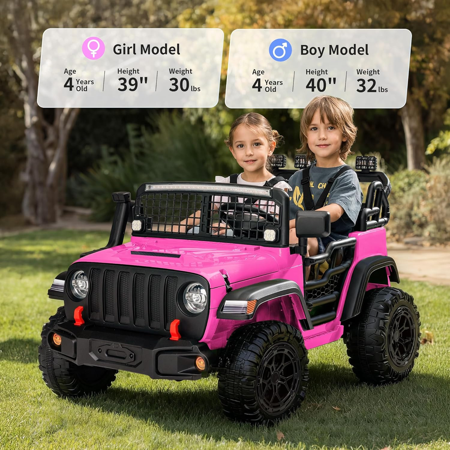 2 Seater Ride on Car Toy, 12V Electric Car for Kids 4-8 with Remote Control, Cap