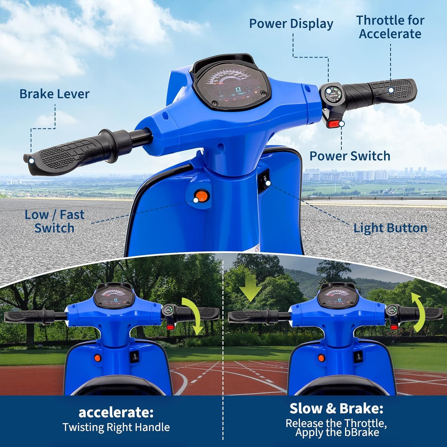 24V Ride on Motorcycle,Electric Moped Scooter with Twist Grip Throttle for Kids