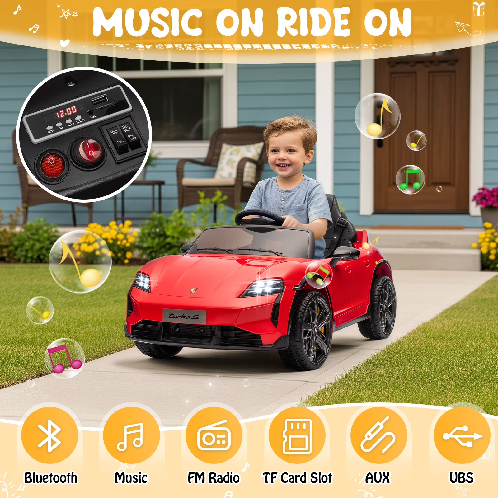 Kids Ride On Car Porsche Taycan 12V Electric Battery Powered Choose Your Color