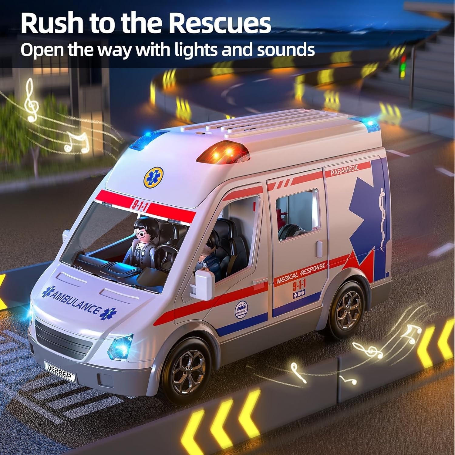 Kids’ Friction Powered Ambulance Truck with Figures & Sound Effects – Ages 3-8