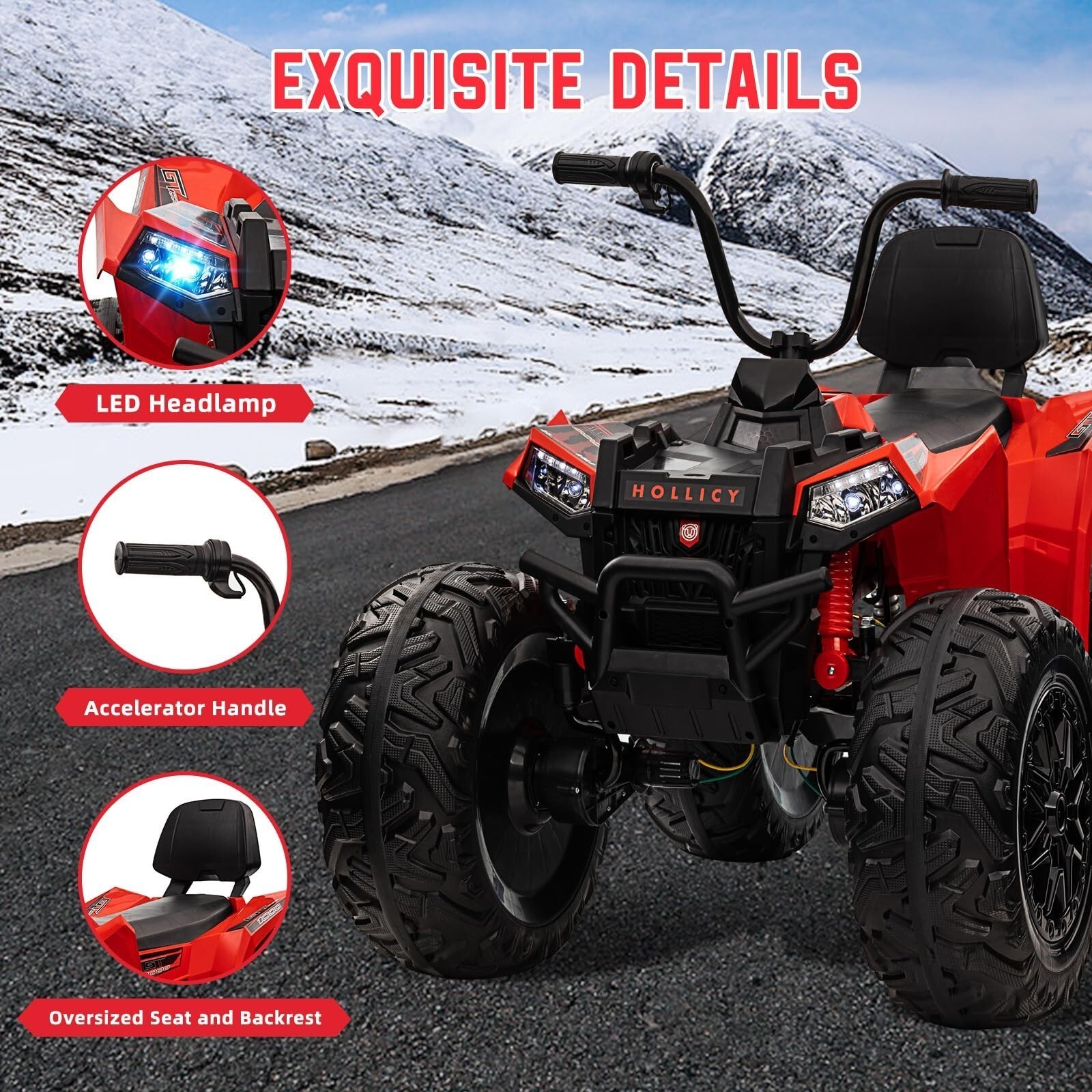 24V Kids ATV 4 Wheeler Quad Car Off-road Ride on Toy 5 mph Max-speed w/ LED Ligh
