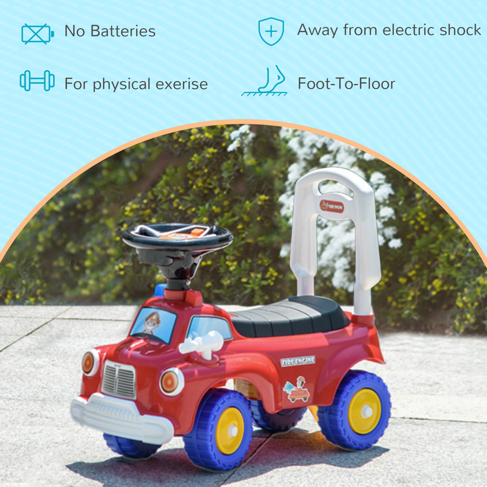Toddler Ride On Fire Truck with Music, Horn, Under Seat Storage, Red
