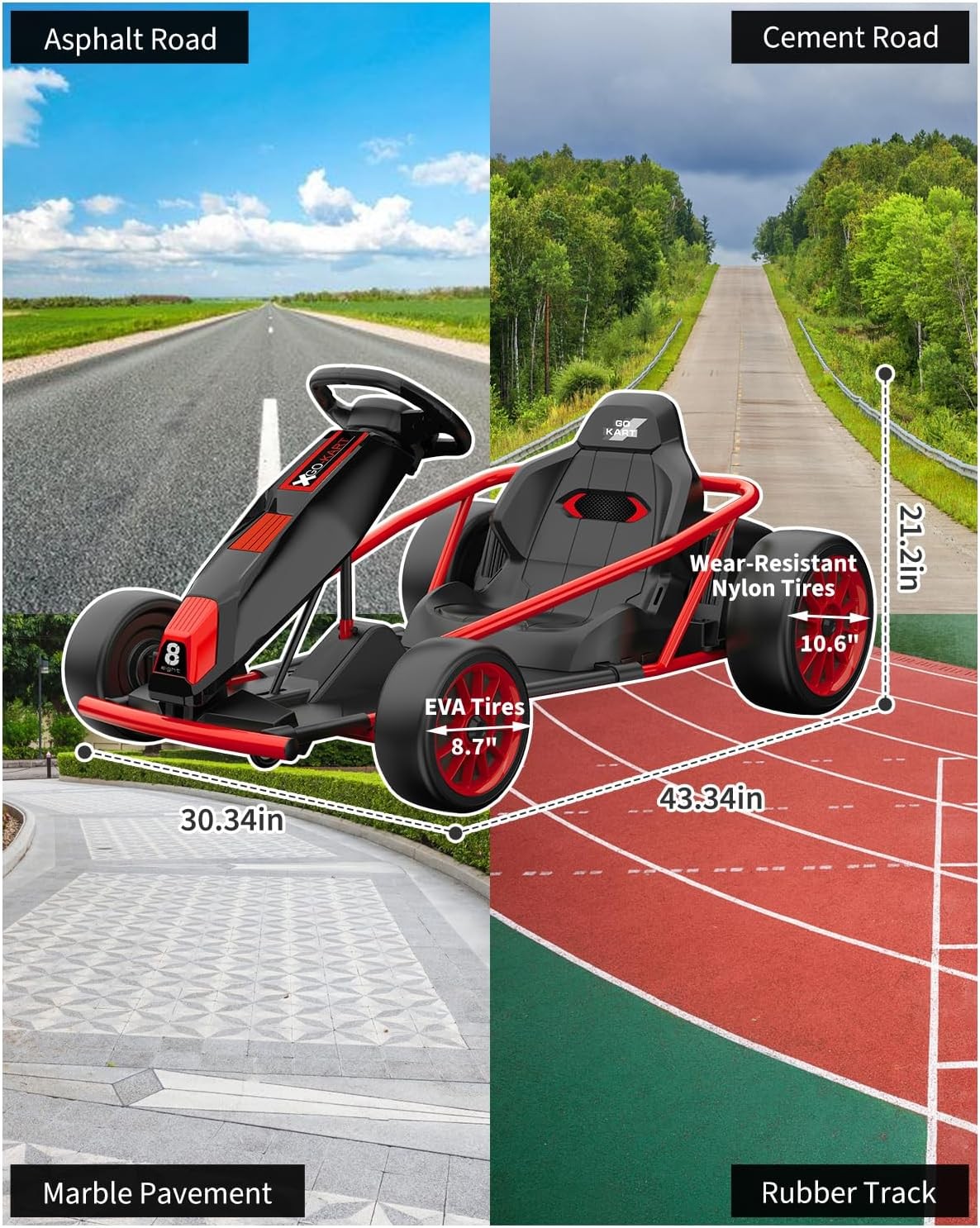 24V Kids Electric Go Kart, Dual 250W Motors, 9Ah Battery, 8MPH Drift Car w Music