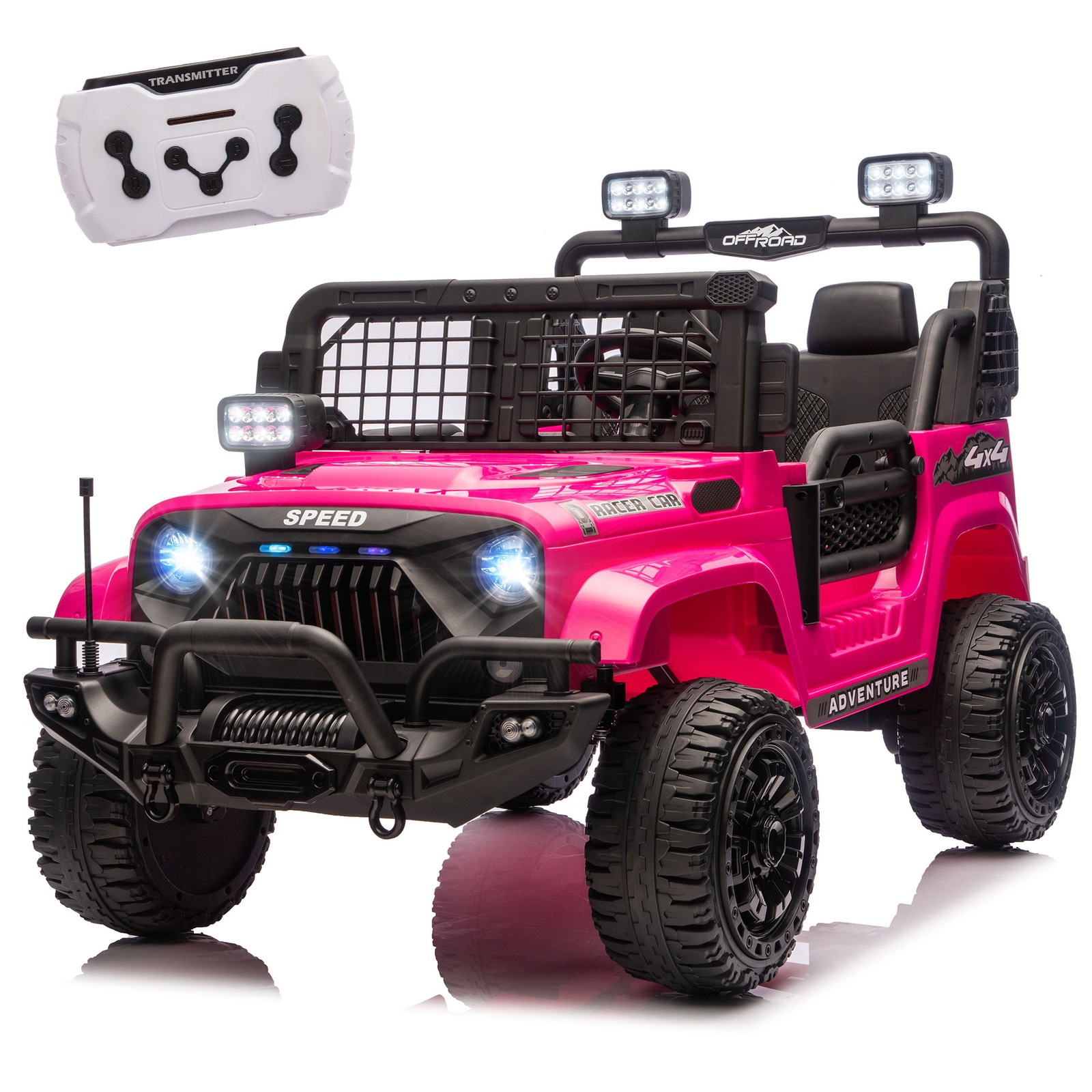 24V 2-Seaters Electric Jeep Truck Ride on Car Toy for Kids 3-8 w/ Remote Control