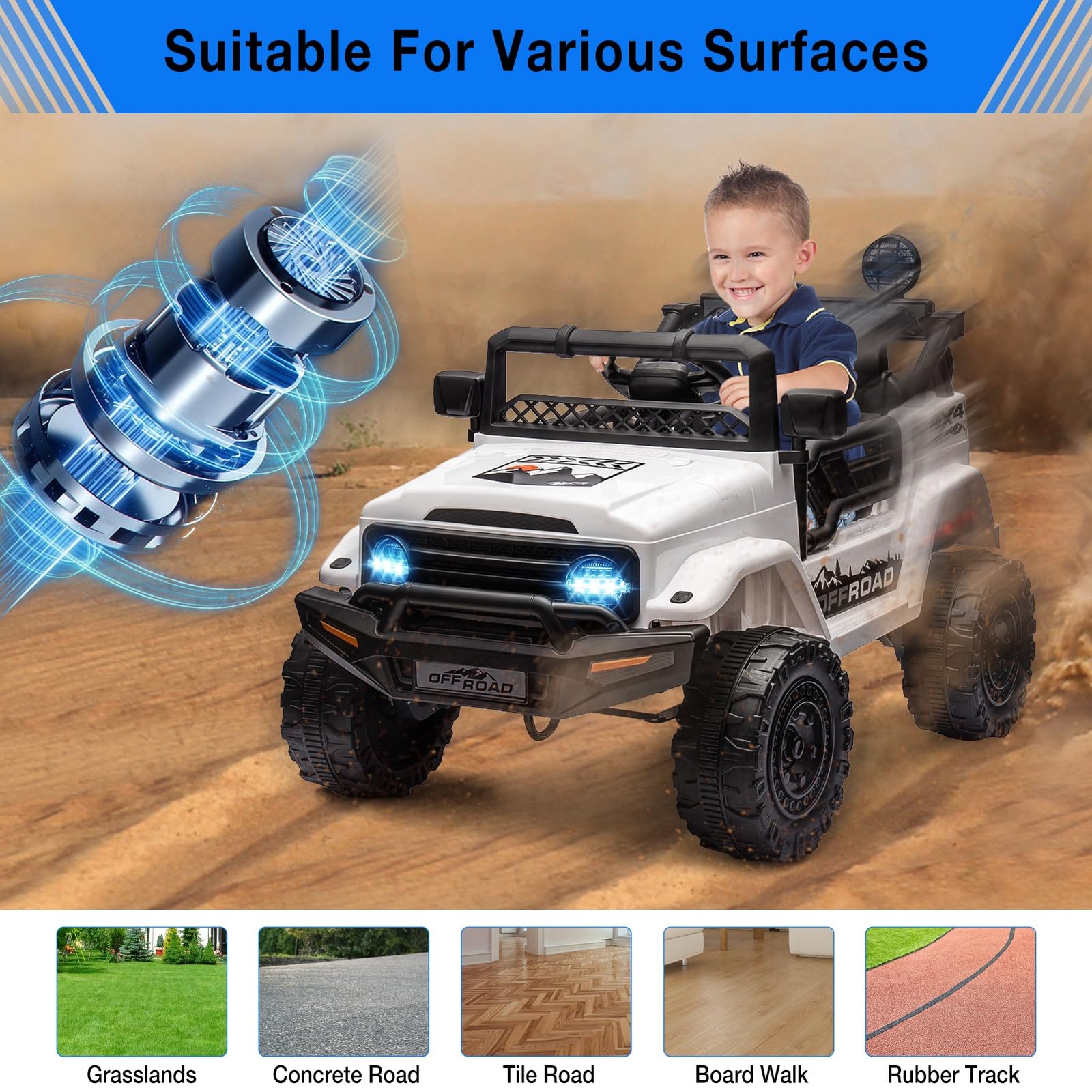 Hetoy Electric Car for Kids, 12V Ride on Truck Car with Remote Control Spring Su