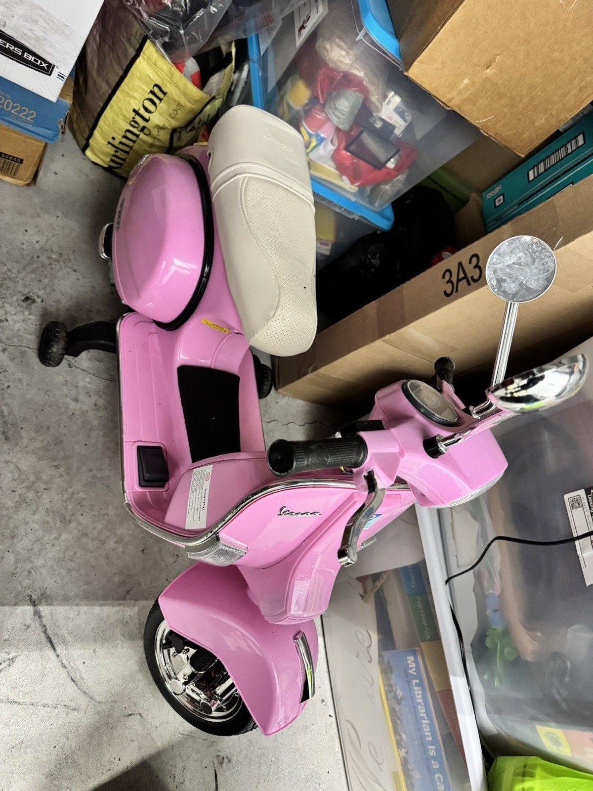 Vespa Pink Battery Powered Ride-On Scooter Toy with Seat & Training Wheels