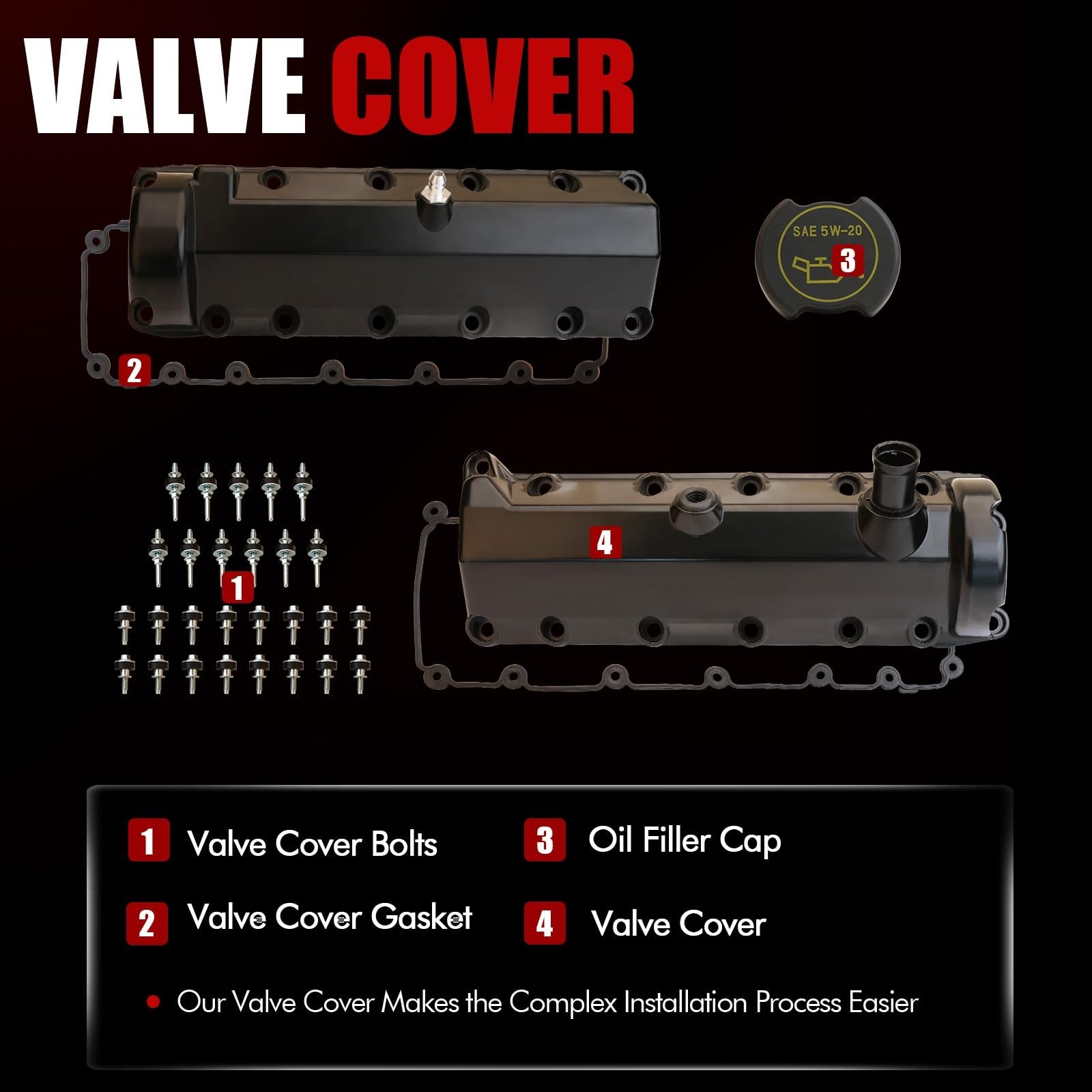 MITZONE Aluminum Engine Valve Cover Set Compatible with 1997-2004 Ford E-150 …