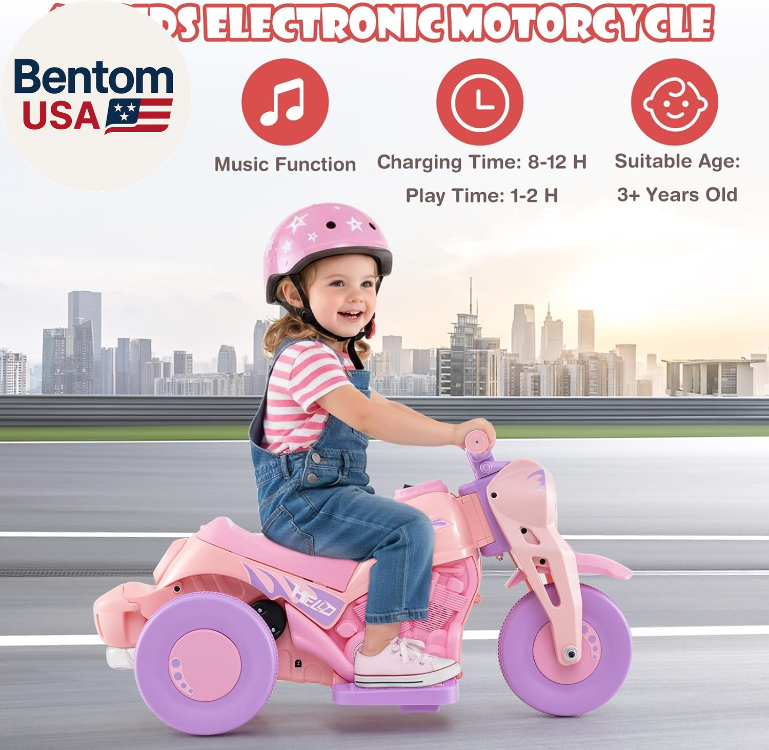 Kids Motorcycle, 6V Electric Ride on Car with Automatic Bubble Function, Foot Pe