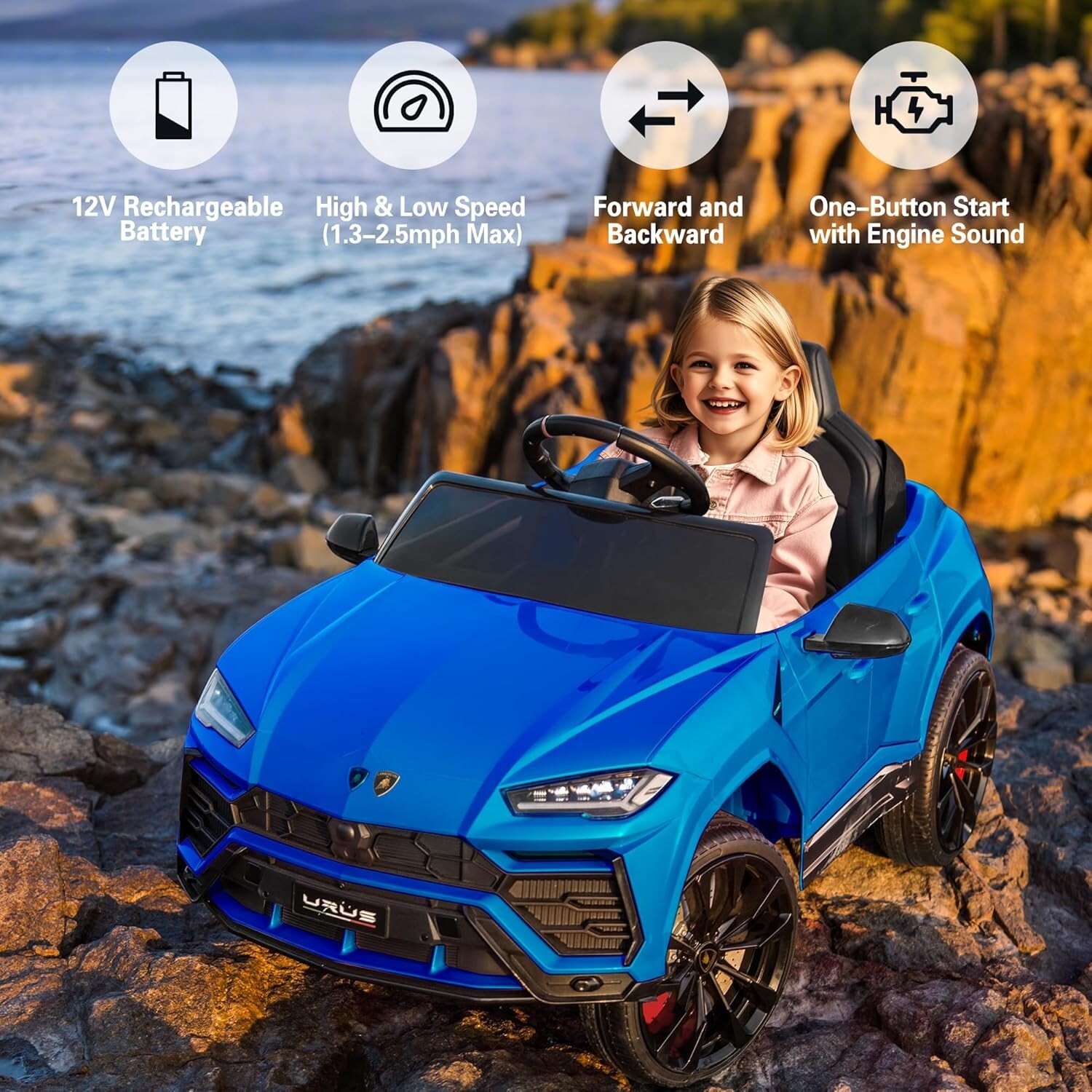 Licensed Lamborghini BLUE URUS Ride On Car Toy 12V Battery Powered Electric
