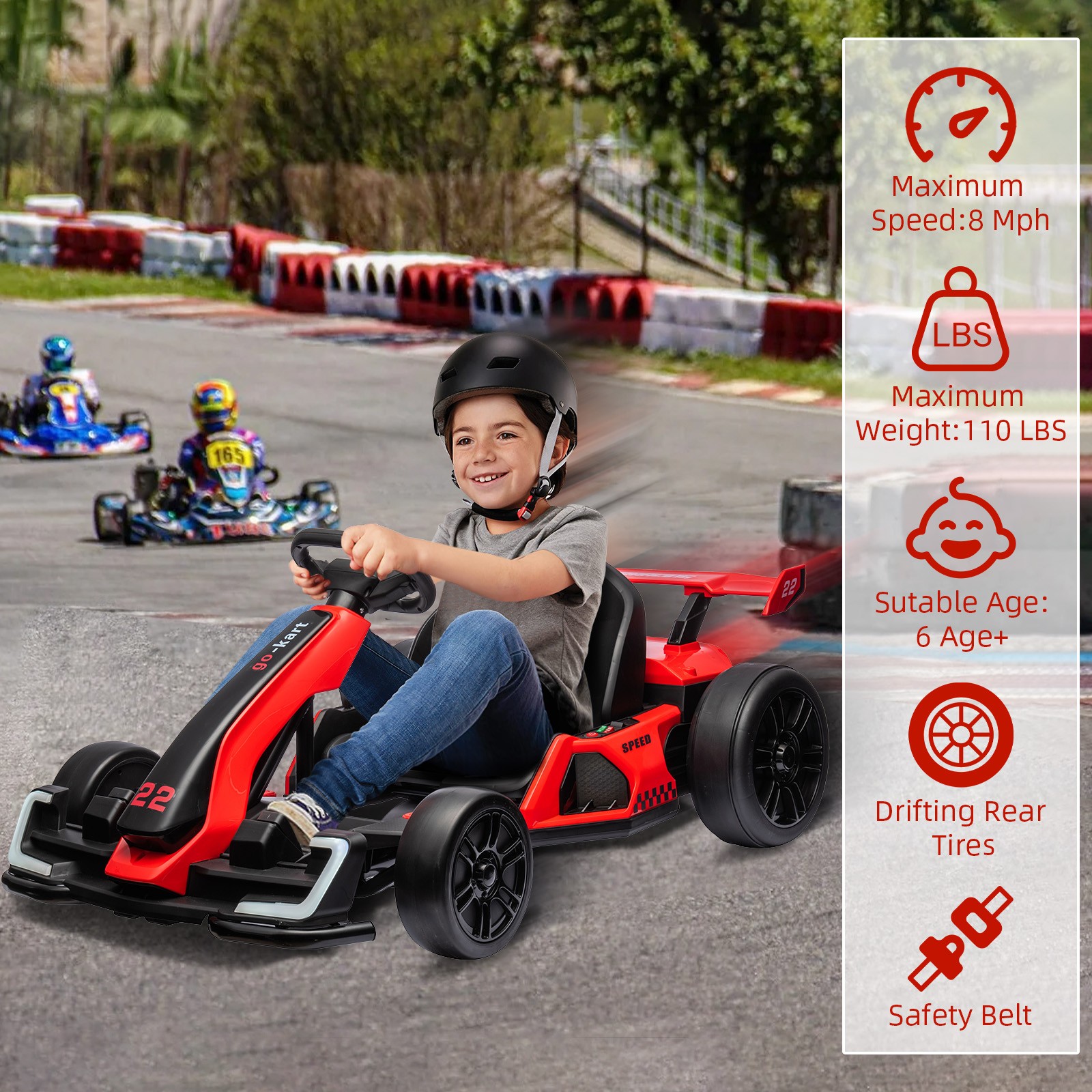 24V Electric Go Kart, Powerful Drift Kart with 2×150W Motors for kids Ages 6-12