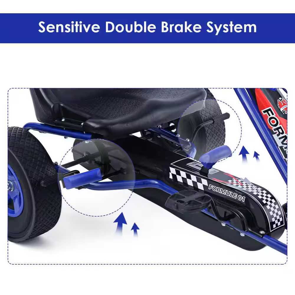 7 In. Kids Ride on Pedal Powered Bike Go Kart Racer Car Outdoor Blue