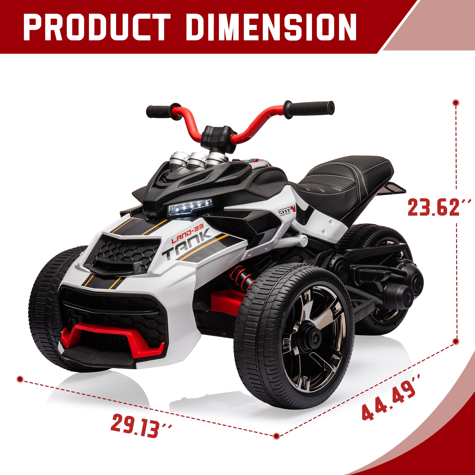 12V 3 Wheeler Ride On ATV Electric Motorcycle, Battery Powered Electric Vehicle