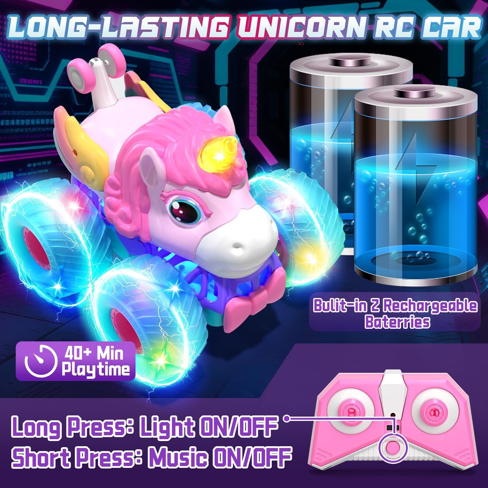 Lehoo Castle Remote Control Car for Girls 360° Rotating, Unicorn Monster Tr