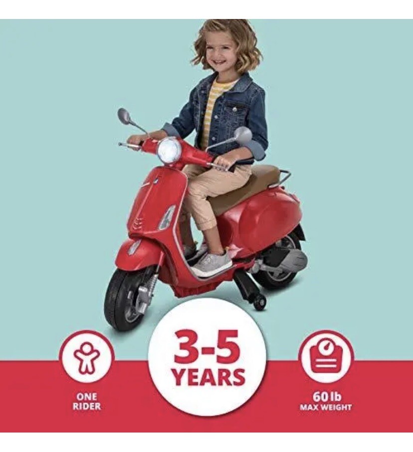 Kid Trax Toddler Vespa Scooter Electric Ride On Toy, 3-5 Years Old, 6 Volt, Max