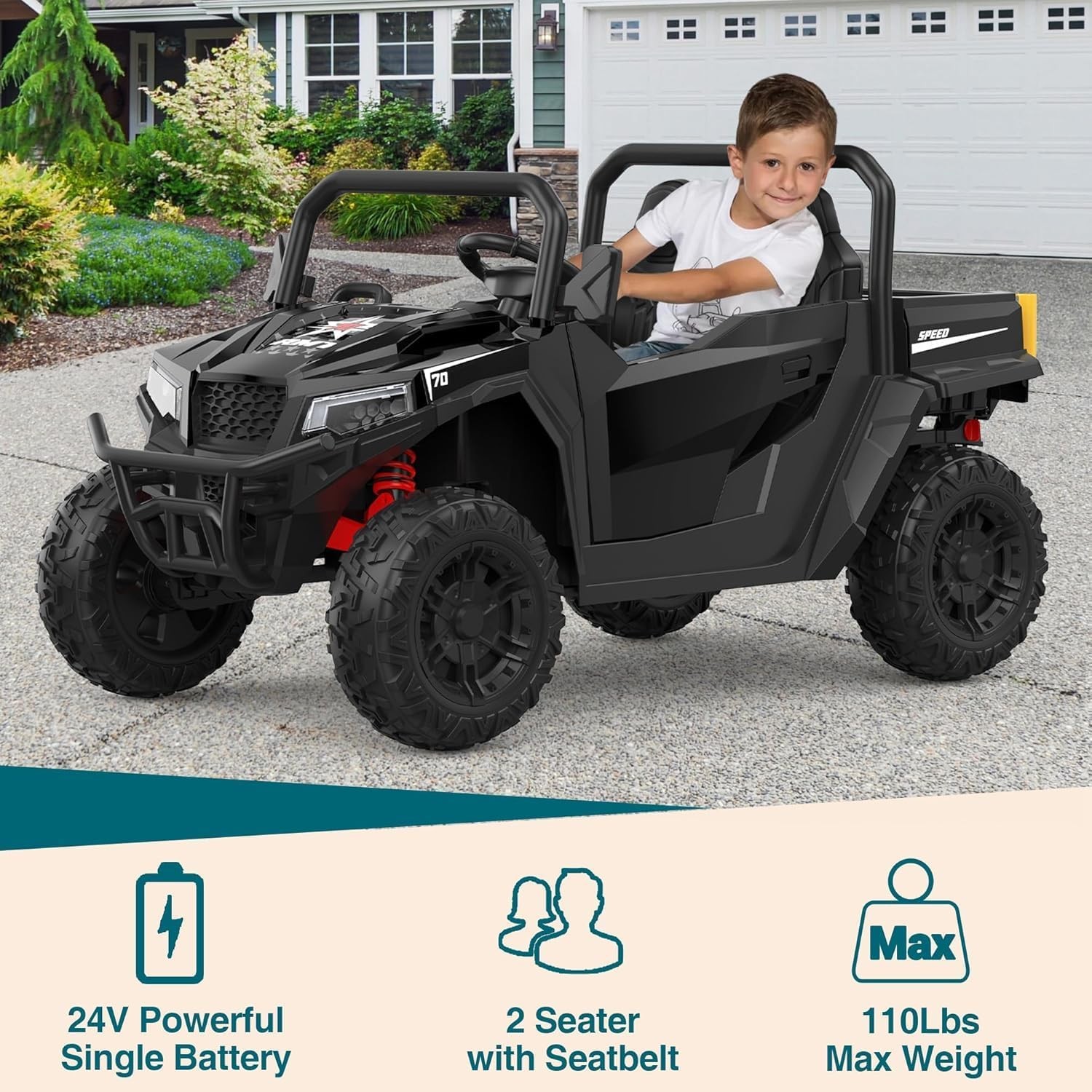 24V Ride On Truck for Kids w/ Remote, 4WD, LED Lights,Bluetooth,Dump Bed,2 Seats