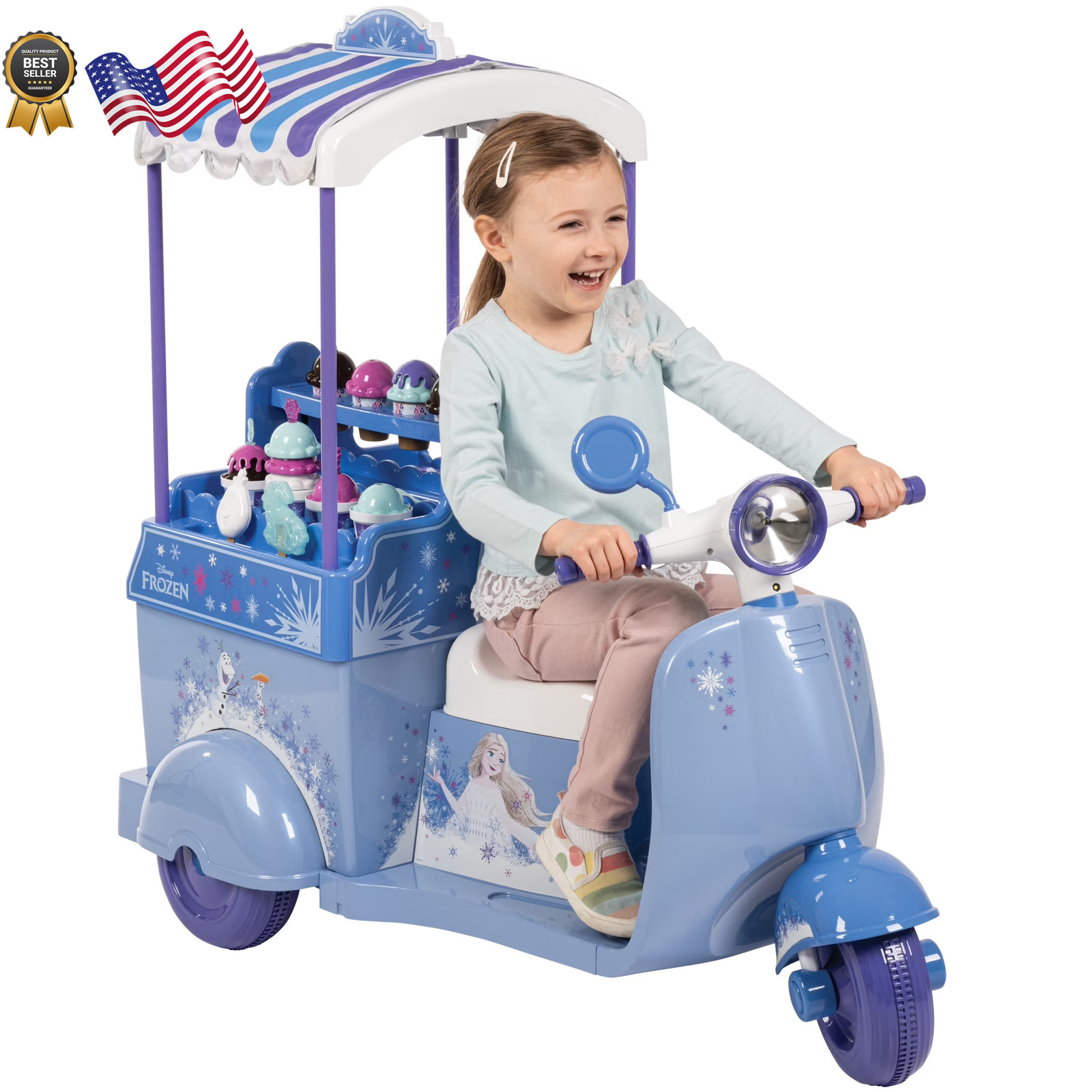 Kids Disney Frozen Electic Ride On Ice Cream Cart Toy W/ Ice Cream & Music GIFT