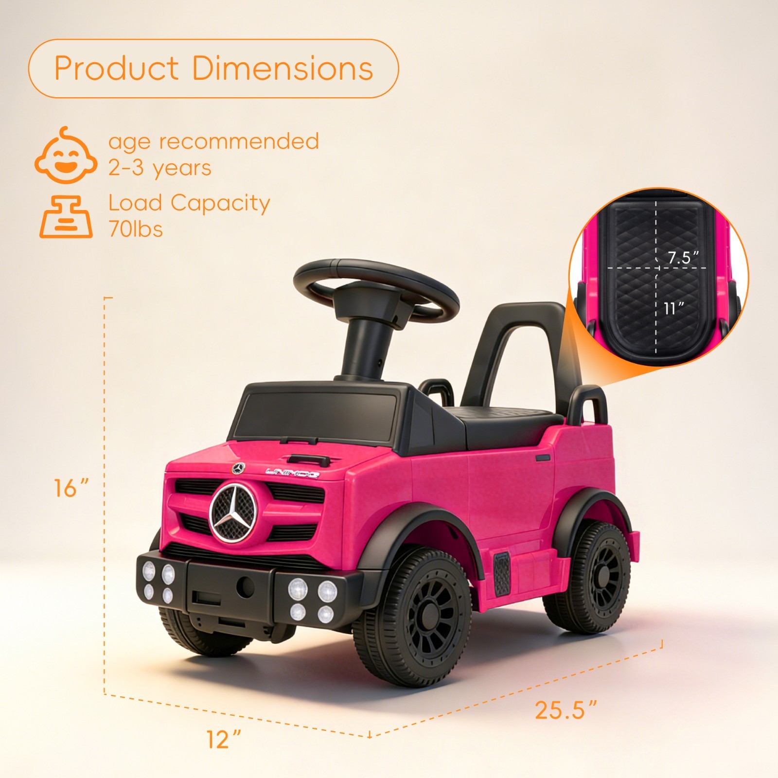 Kids Ride On Cars Outdoor Stroller Mercedes Licensed Wagon Push Car for Age 1-3