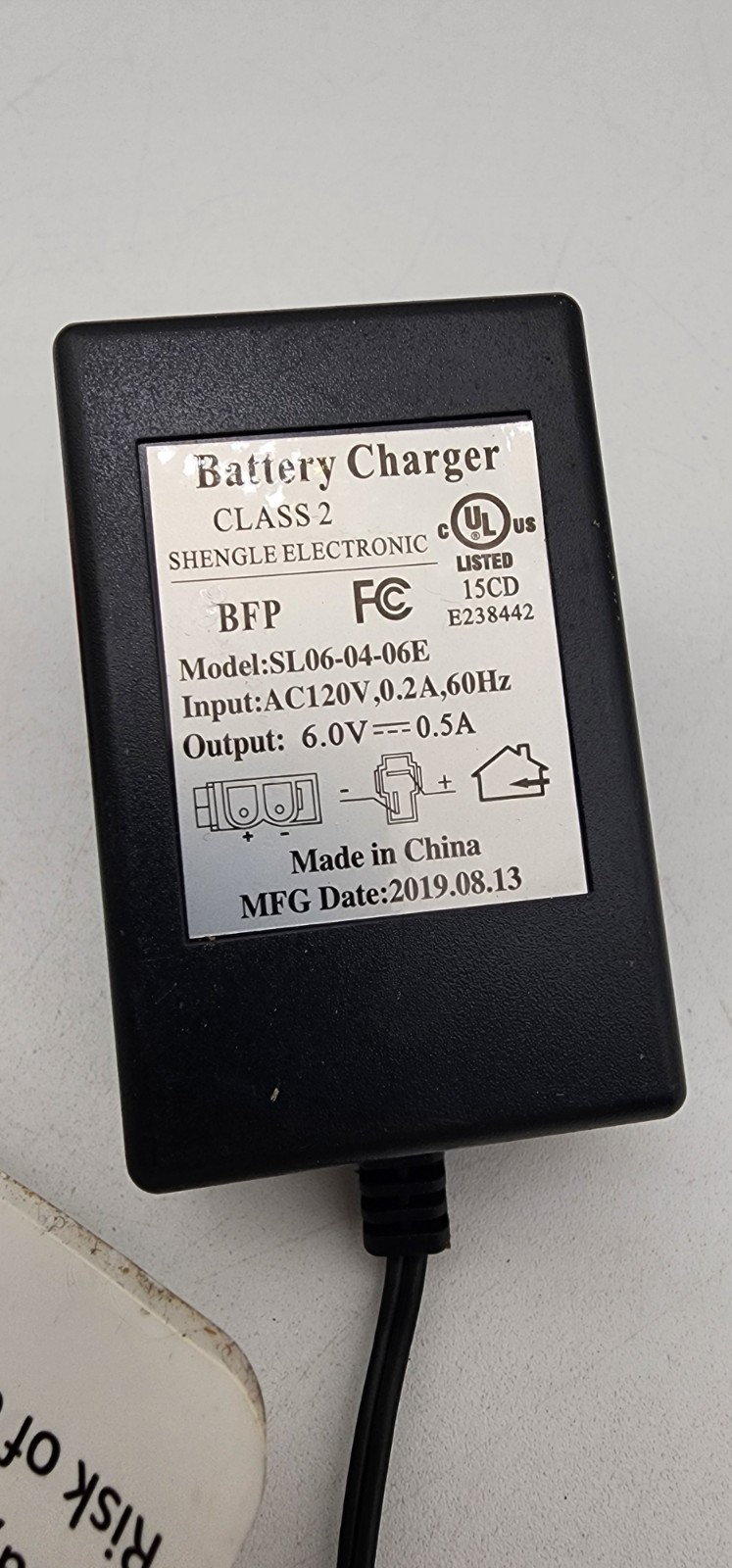Shengle Electronic Class 2 Battery Charger Model SL06-04-06E 6V 0.5A