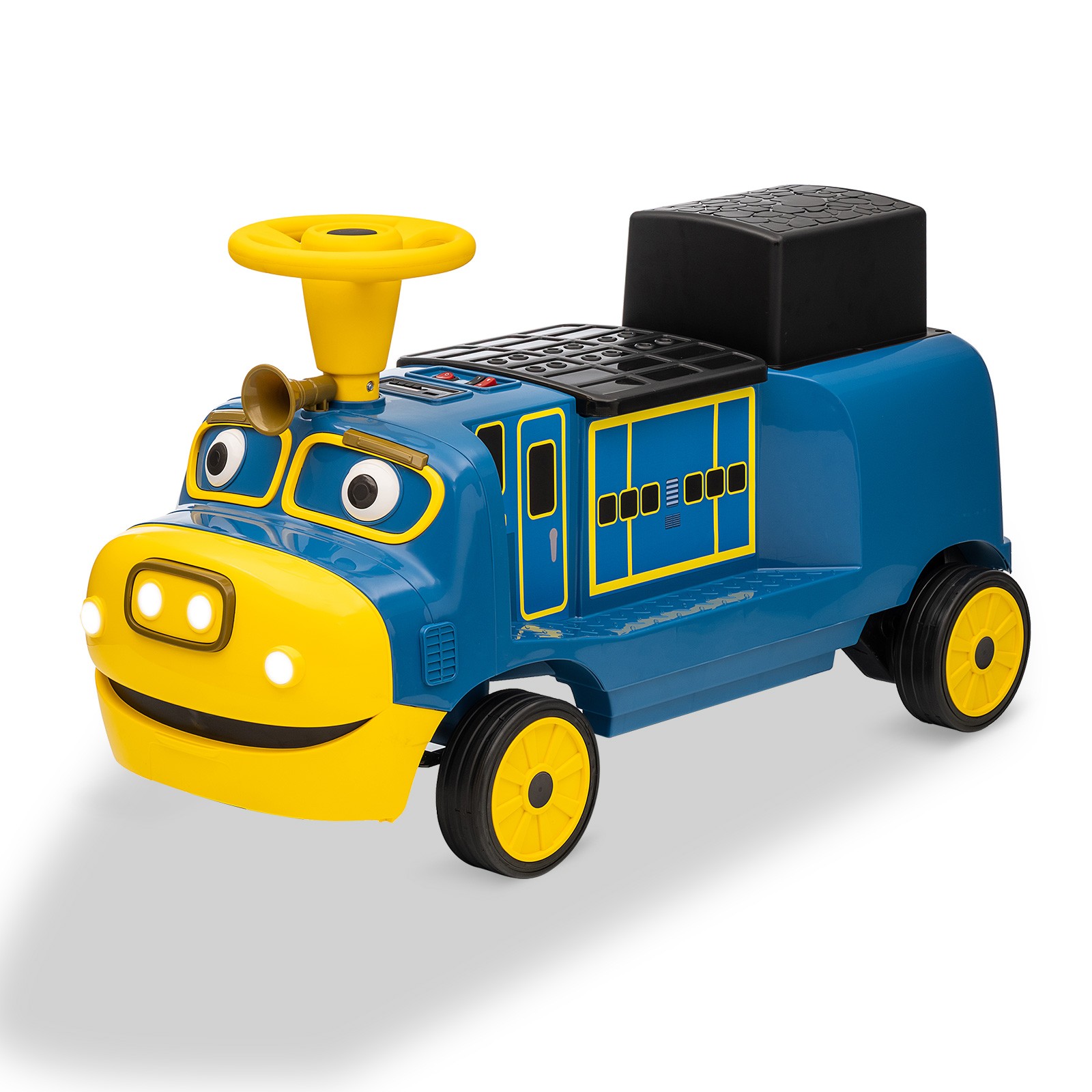 12V Kids 2-Seater Ride On Train Trackless Electric Toy Car Music Lights Storage