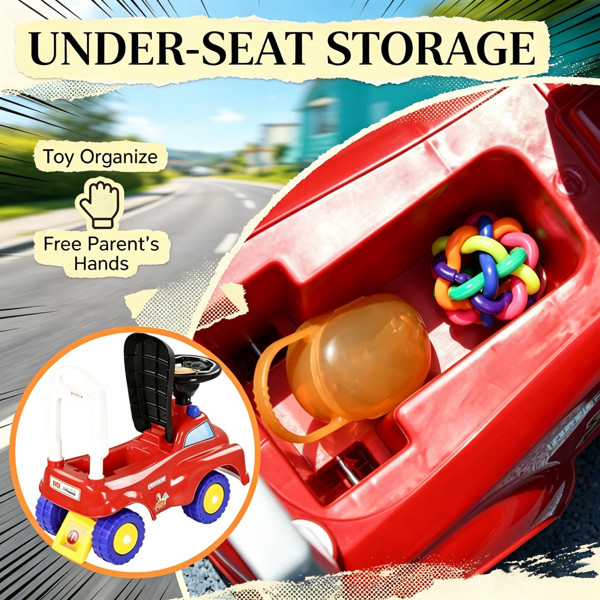 Toddler Fire Truck Ride On Toy with Steering Wheel Music Storage Backrest