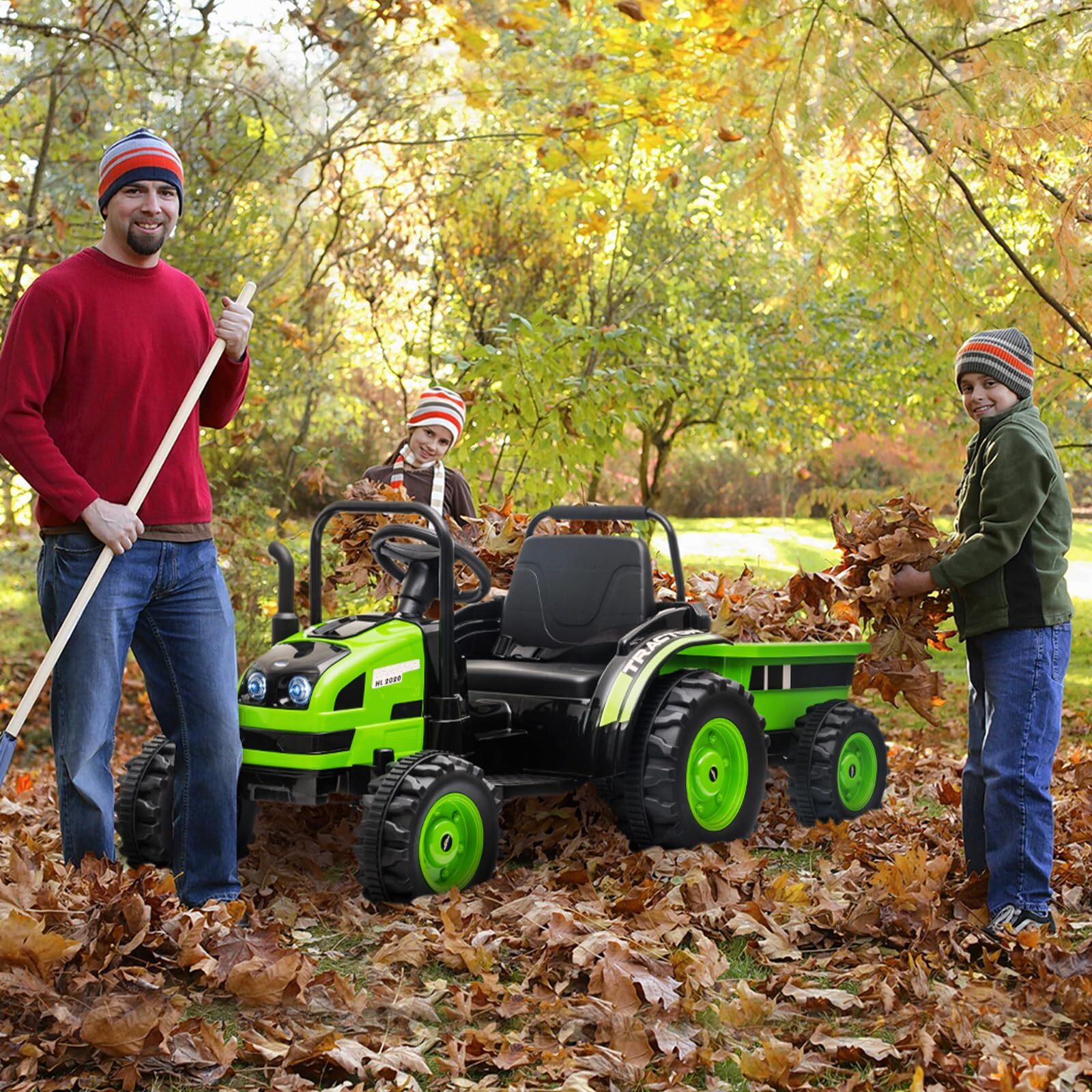 12V Upgraded Ride on Tractor with Trailer Electric Fun Toys Remote Control Kids