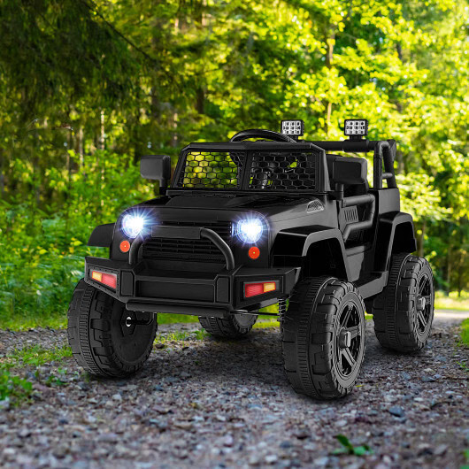 12V Kids Ride On Truck with Remote Control and Headlights-Black – Color: Black