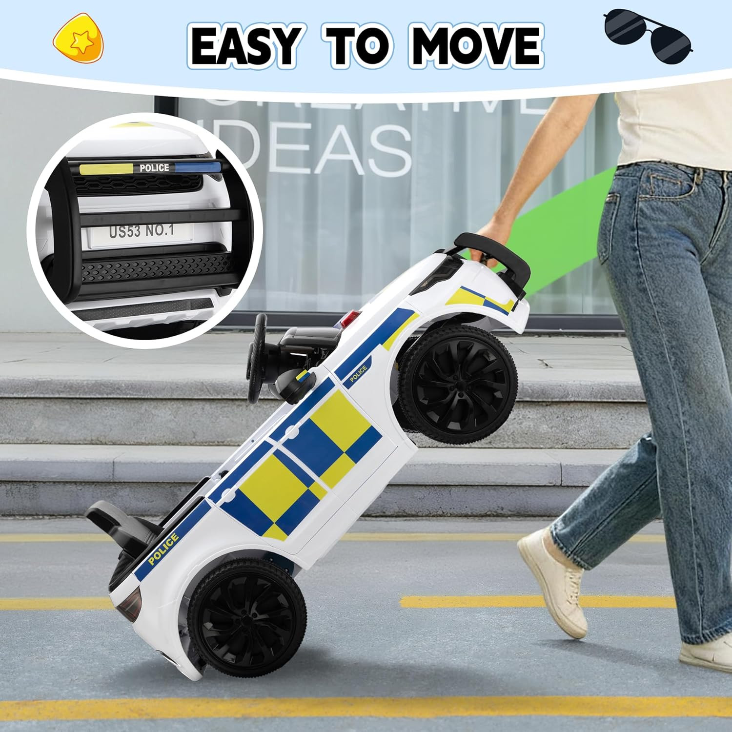 Kids Electric Ride on Police Car, Toddlers Battery-Powered Cop Toy to Drive, 27W