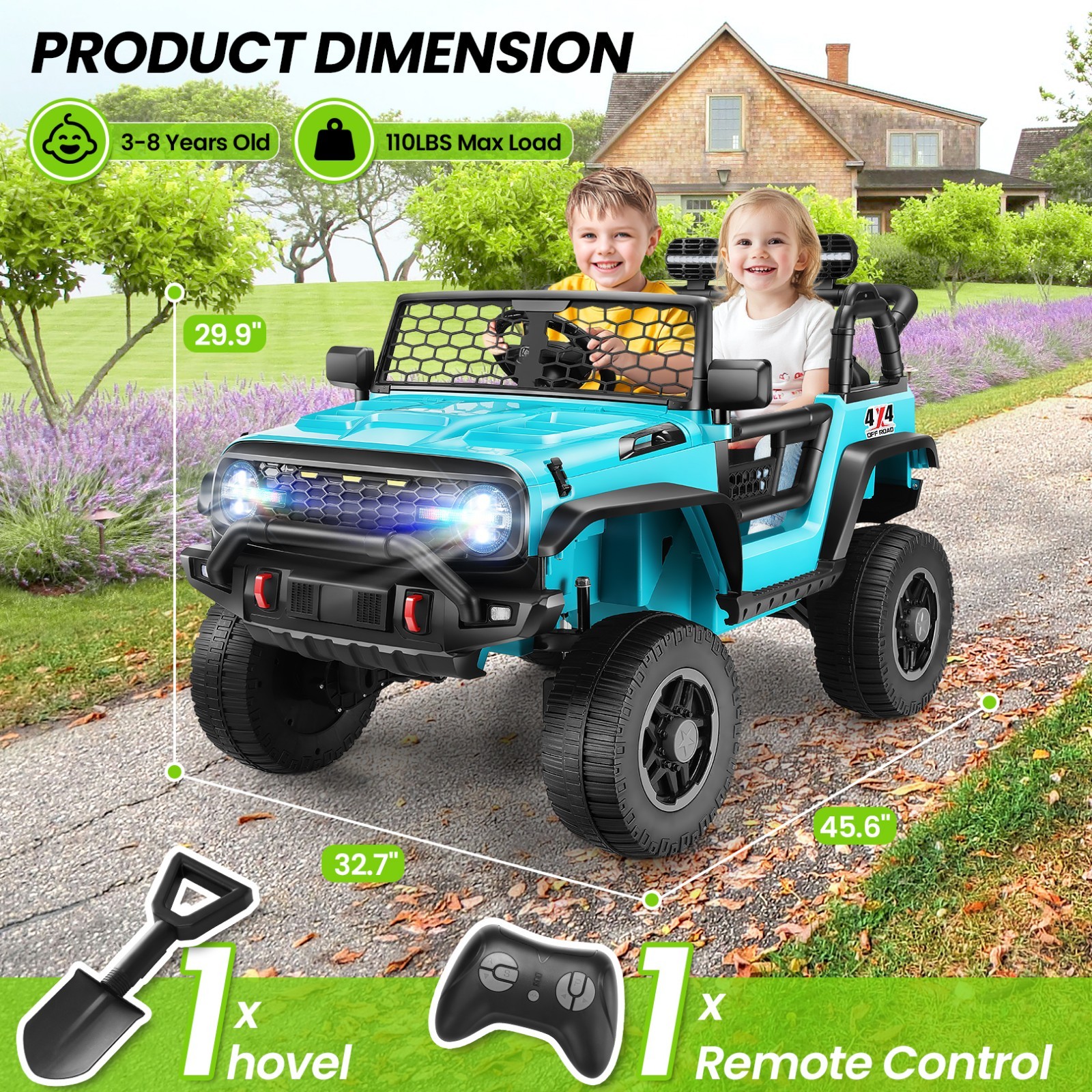 2 Seater Ride on Car w/Remote Control 24V 4WD/2WD Switchable 4x100W Motors Gift-