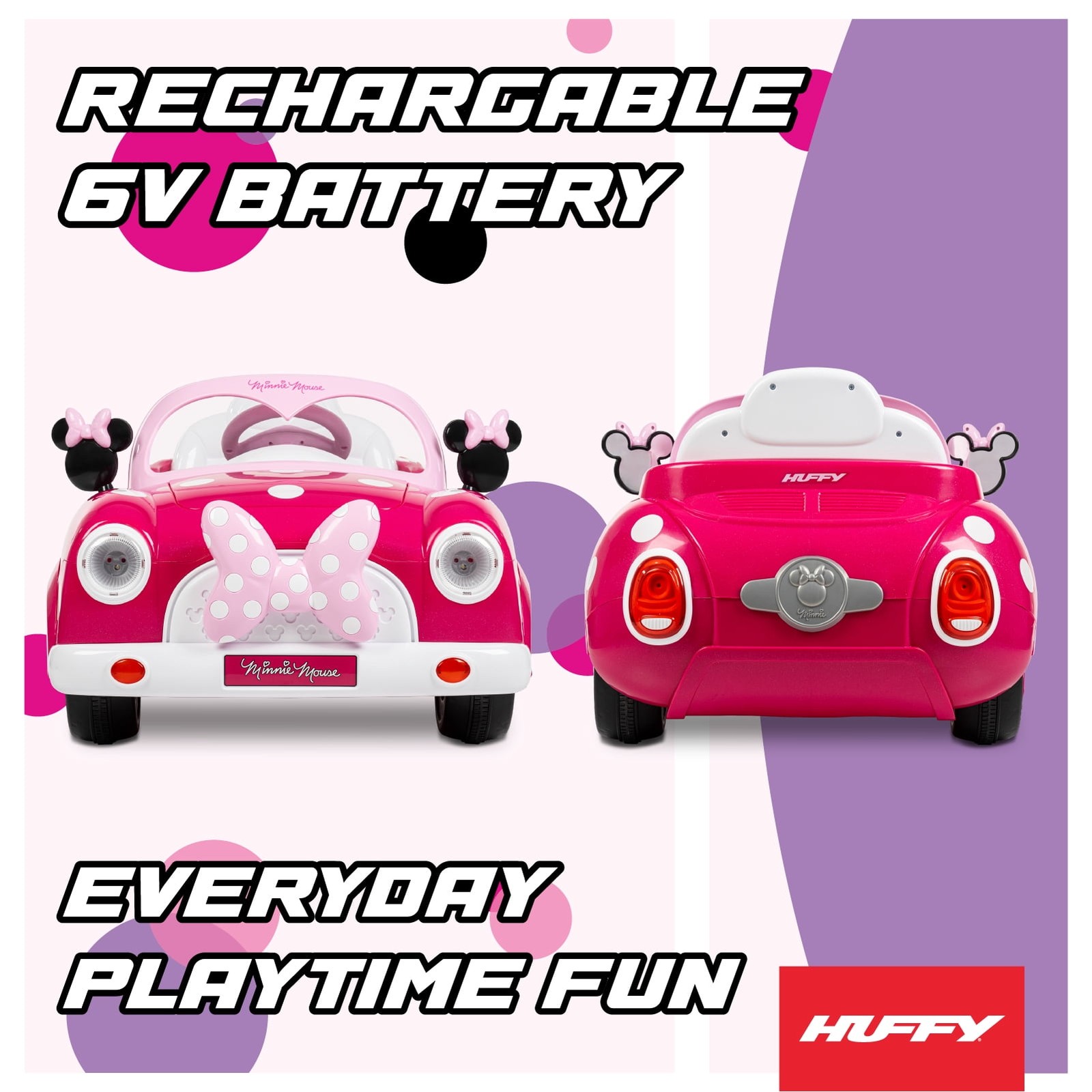 Minnie Mouse Convertible Ride-On Car with Remote Control, Ages 3-7, Kids, Pink 6