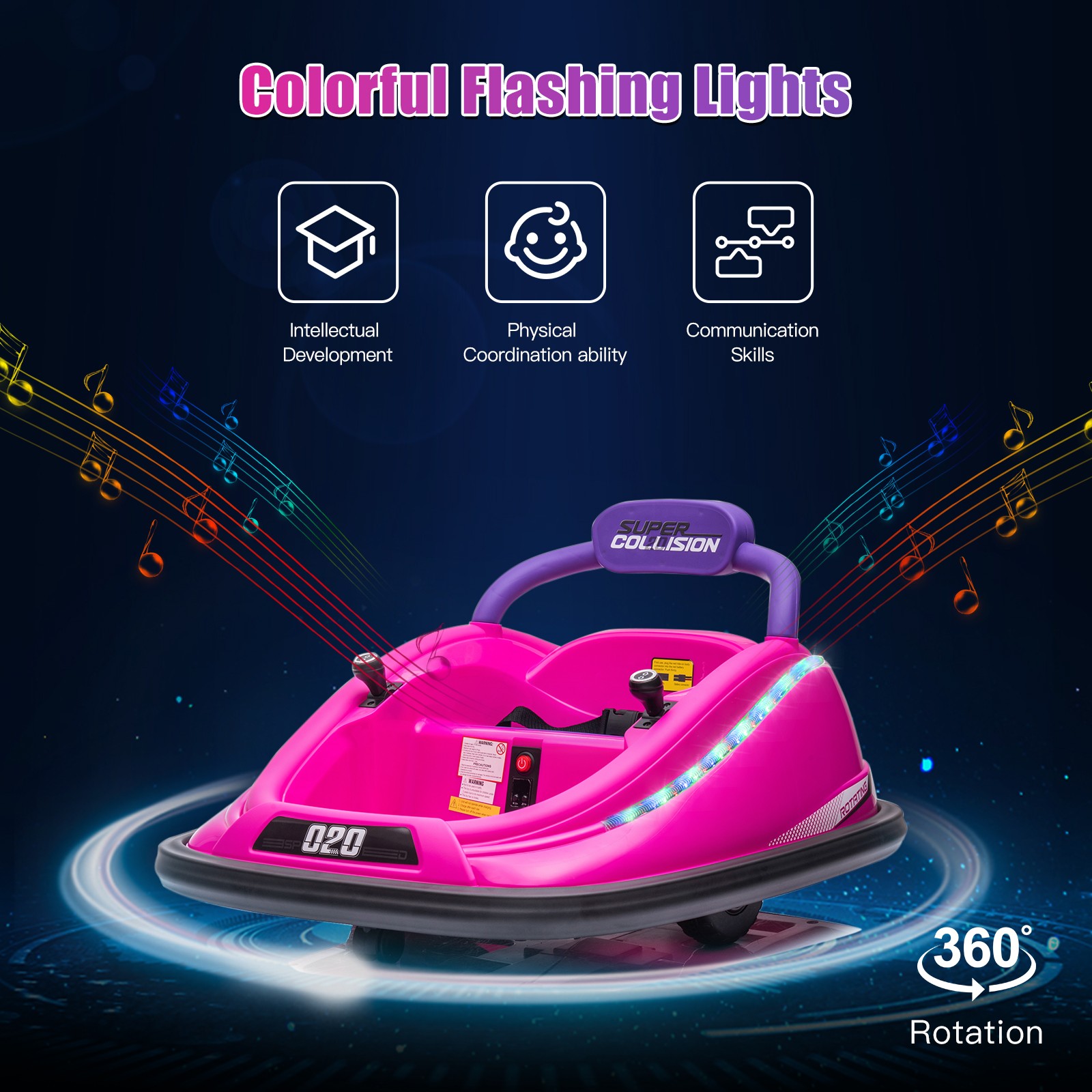 12V Kids Ride On Car Bumper Electric 360° Spin Vehicle Toy Parent Remote Control