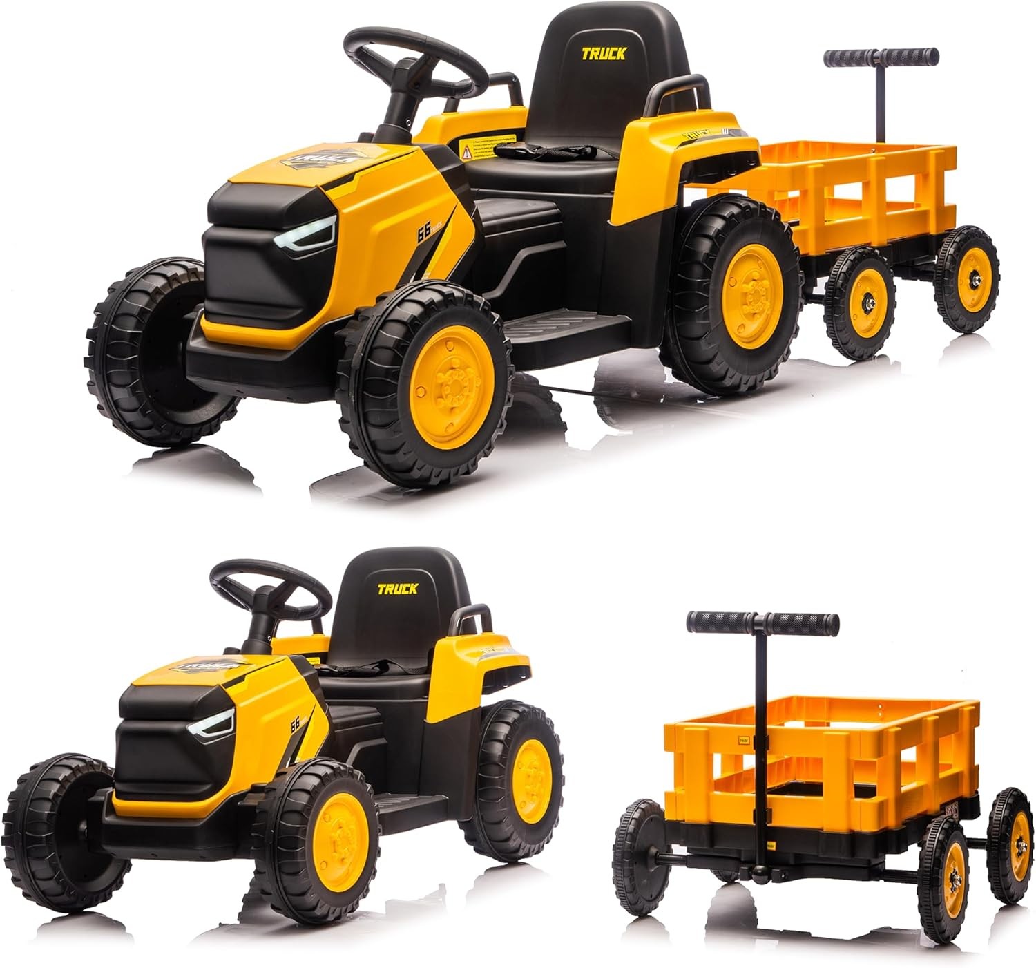 12V Kids Ride On Tractor Car with Trailer, Remote Control, 8-Wheel Farm Toy