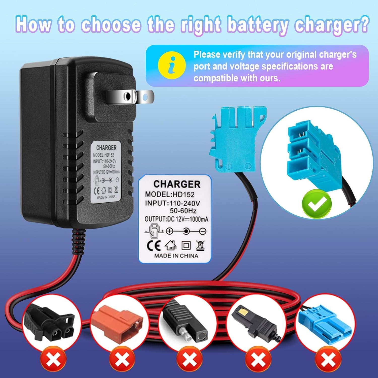 12V Battery Charger for Peg-Perego Johns Deere Ground Force Tractor Gators XUV P