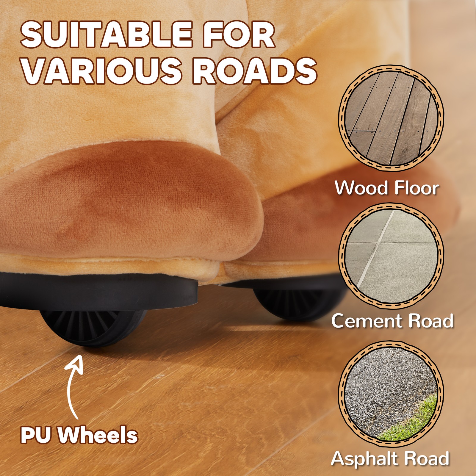6V Electric Ride on Horse with Music Forward, PU Wheels, Brown