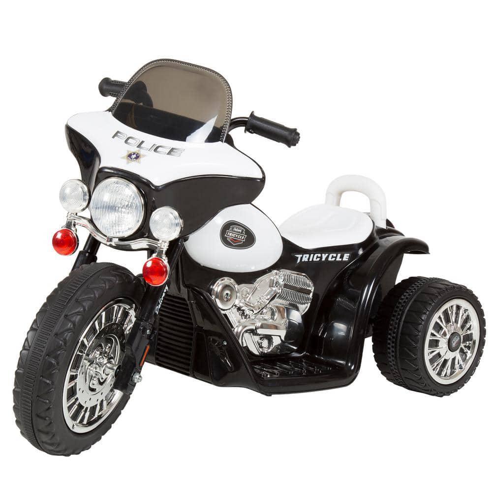 3-Wheel Battery Powered Ride on Toy Motorcycle Police Chopper in Black