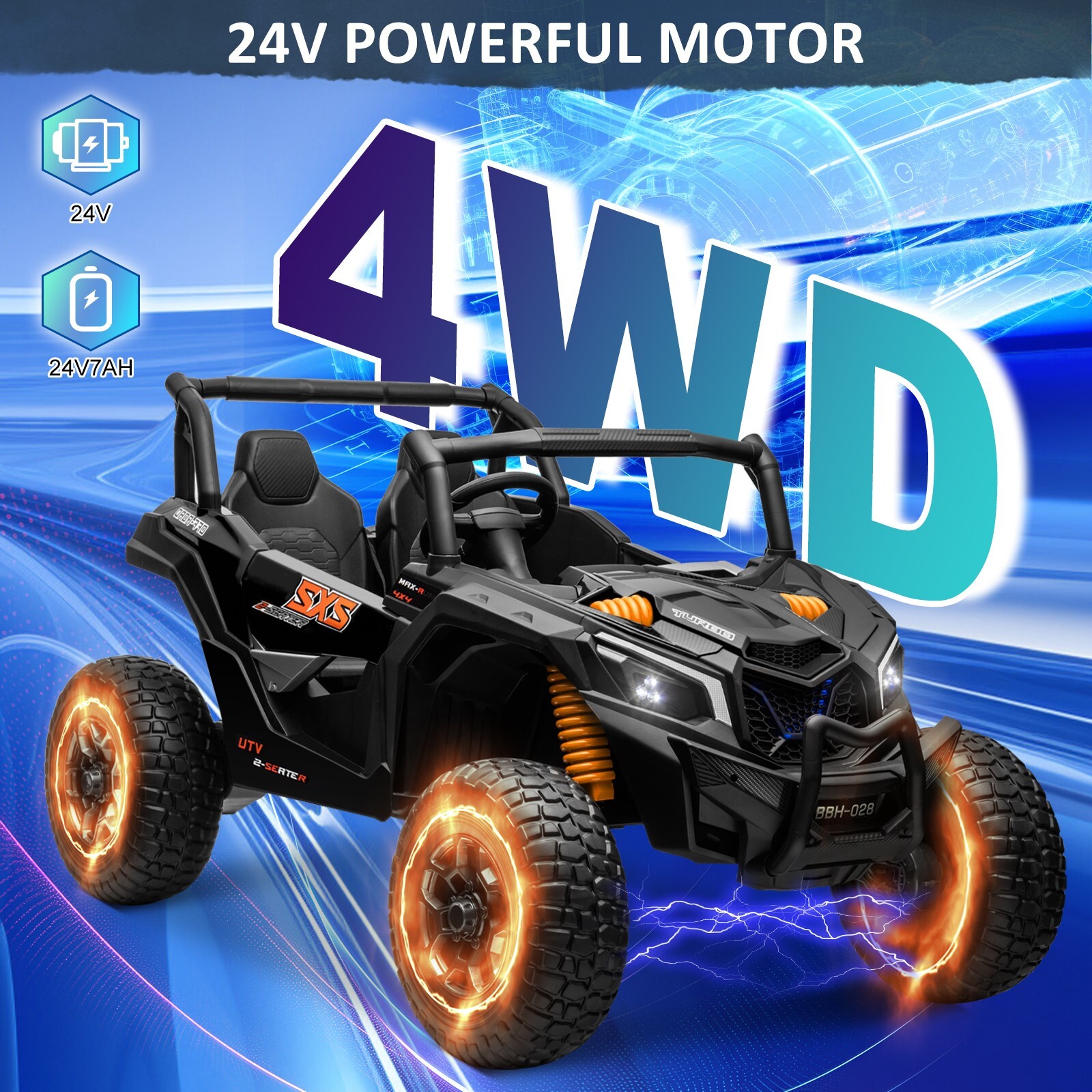 ZEOPHOL 24V Kids Ride On Car UTV 4WD Truck 2-Seater 4*200W Battery Power Wheels