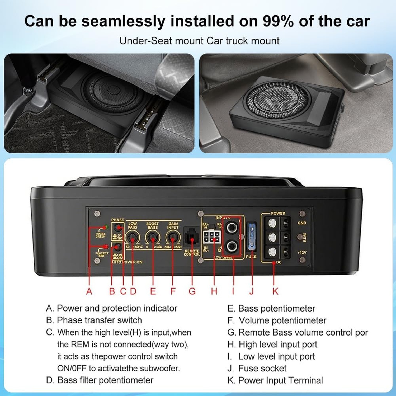 litillbuly 1200W Car Subwoofer,10 Inch Slim Under Seat Car Subwoofer and Amp …