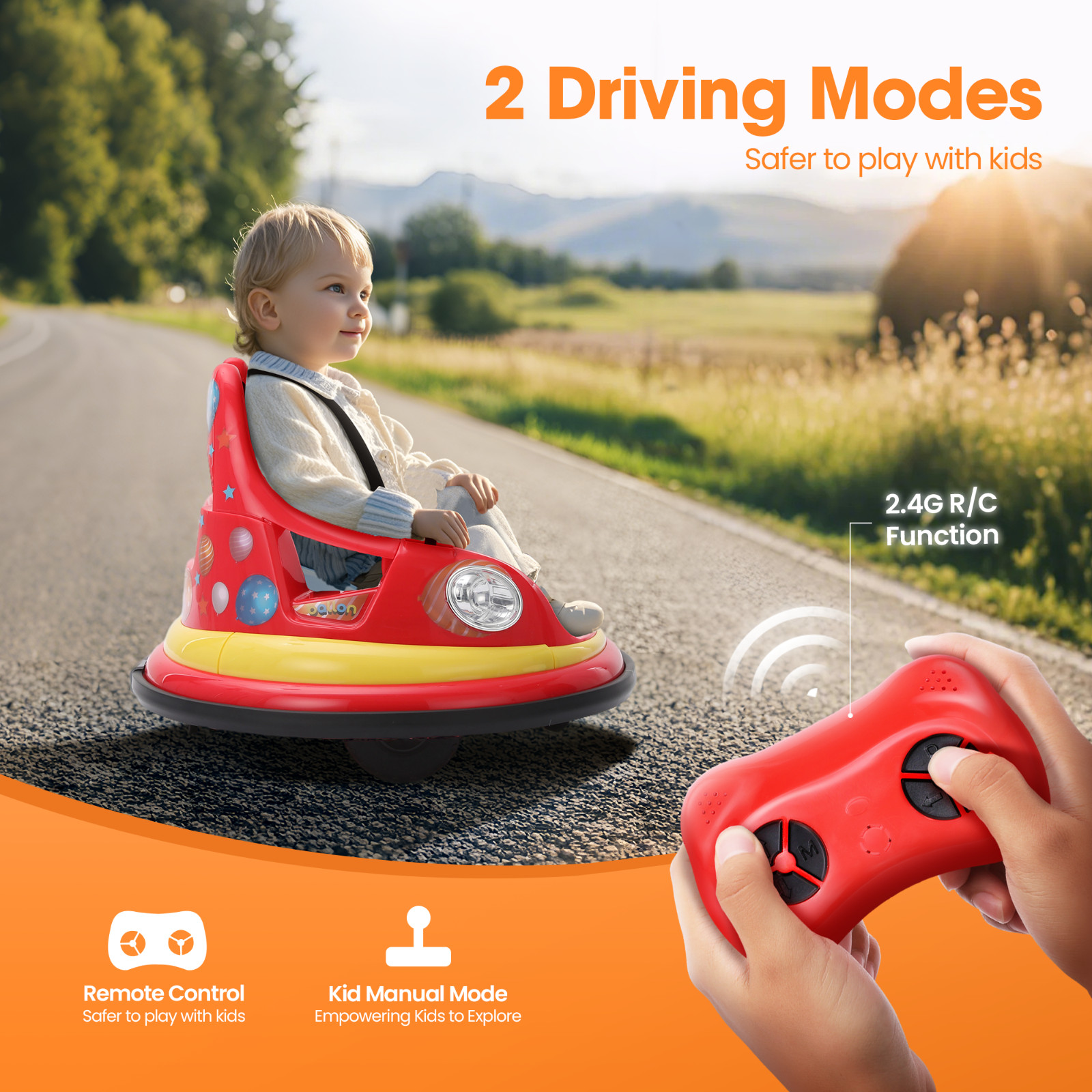 Bumper Car for Kids 12V Remote Control 360° Spin Toddler Ride Car with Sticker