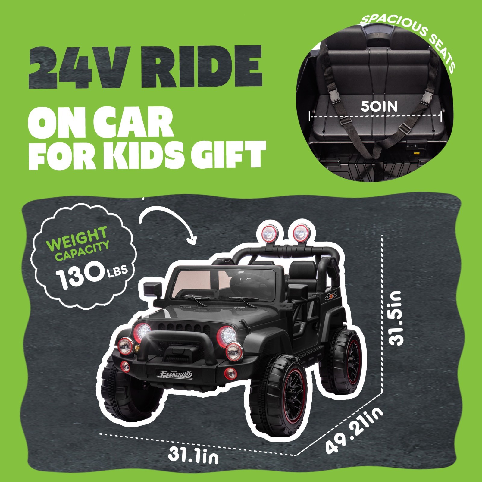24V 2 Seater Kids Ride On Truck Electric Car Toy with Remote Bluetooth 2.5-4 MPH